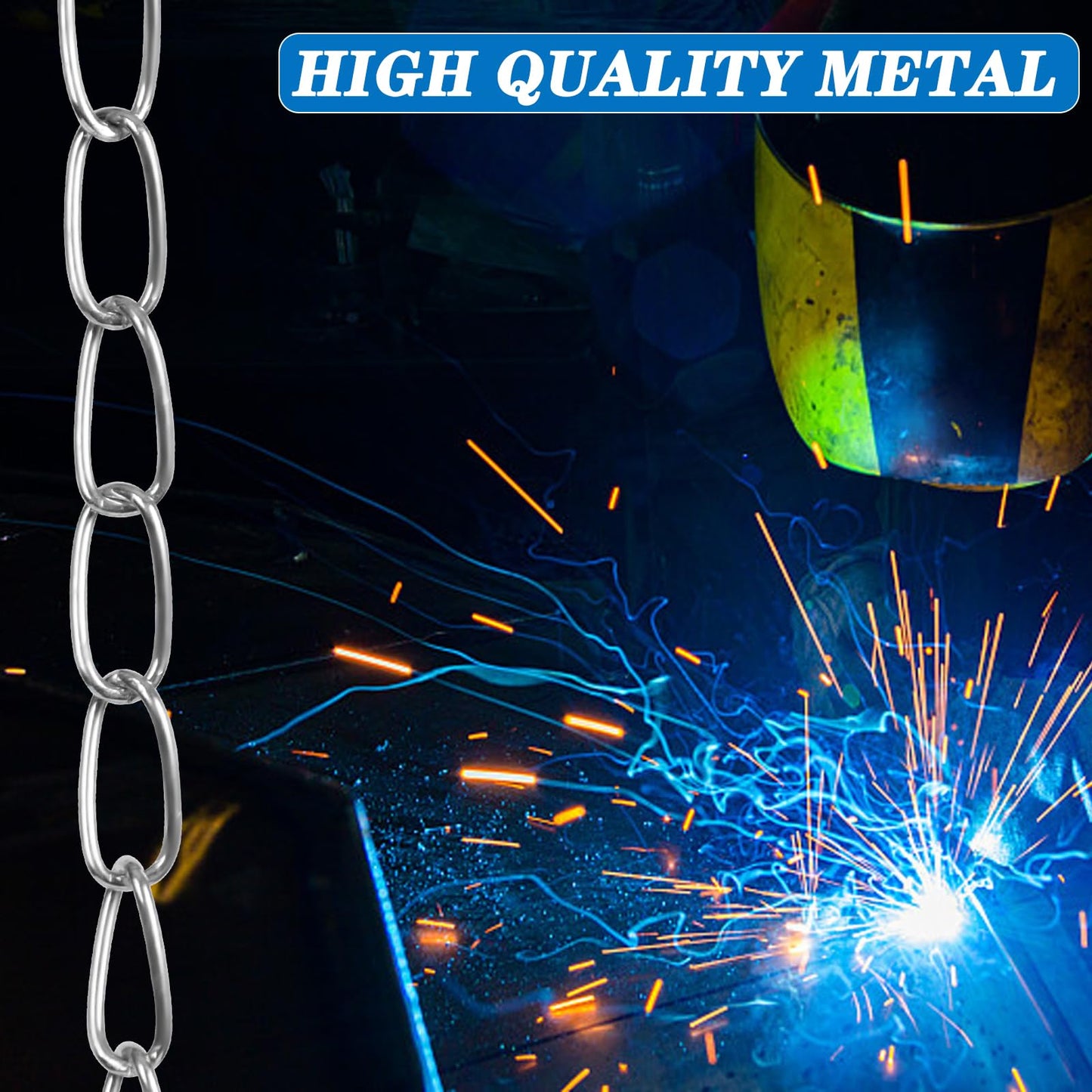 WUBOECE 2-Pack 60Ft Galvanized Iron Jack Chain, 16mm x 18m Metal Link for Hanging Plants, Bird Feeders, Lights – Silver