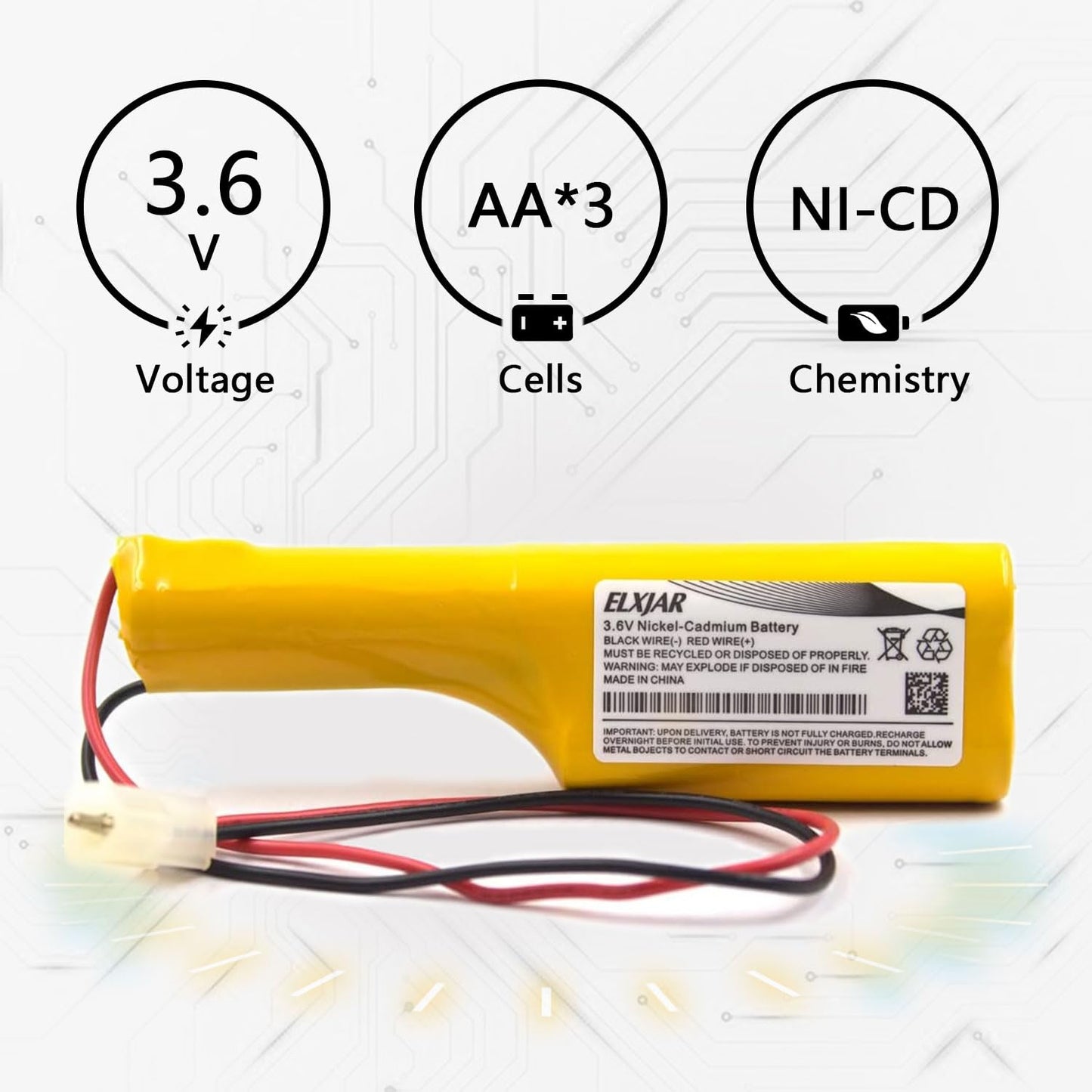 Lunggwey 2-Pack 3.6V 800mAh Ni-CD Replacement Battery for Exit & Emergency Lights, Compatible with Genlyte, OSI, Saft Models