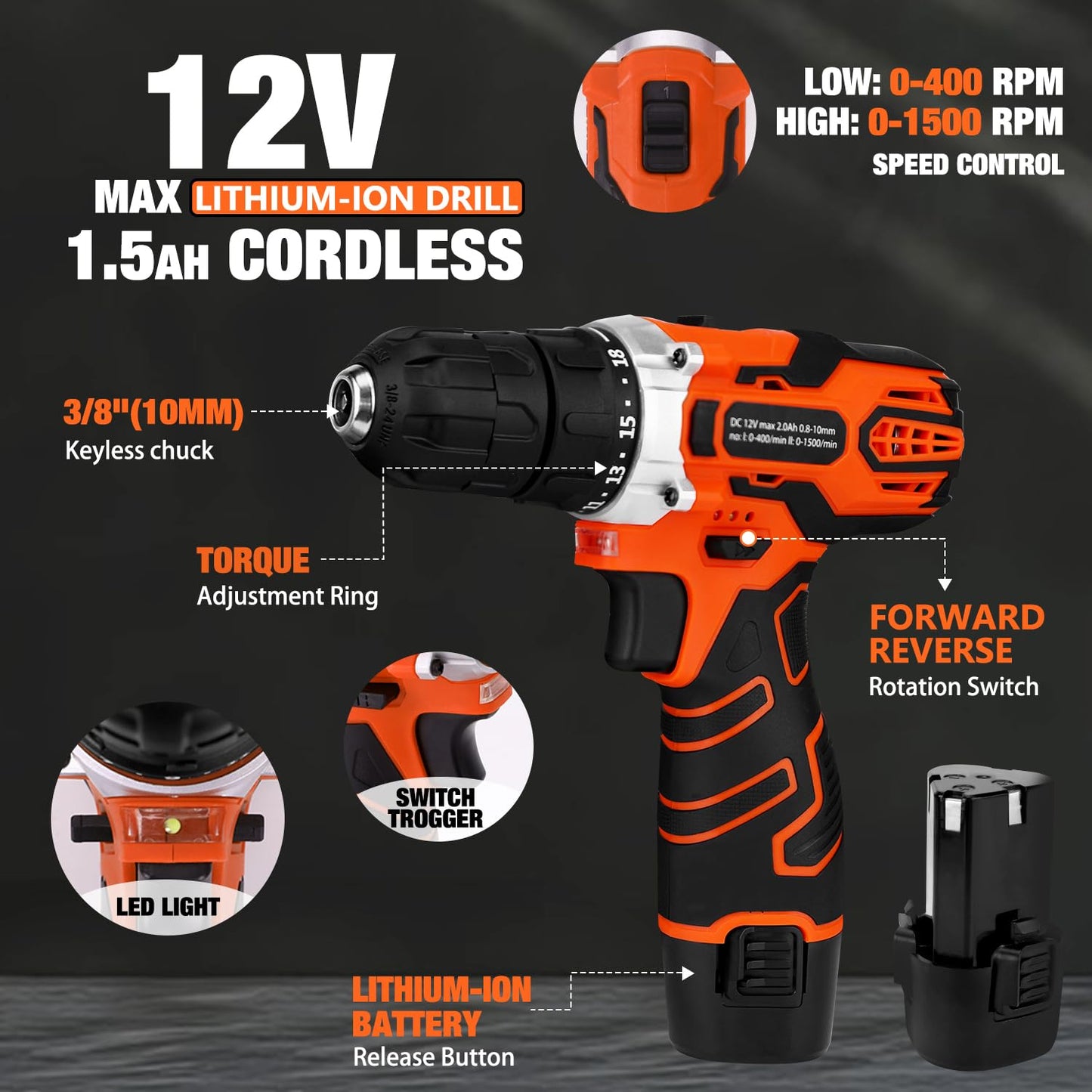 255-Piece Tool Set with 12V Cordless Drill Driver, Complete Household Tool Kit with Drawer Storage Case for DIY & Home Repair