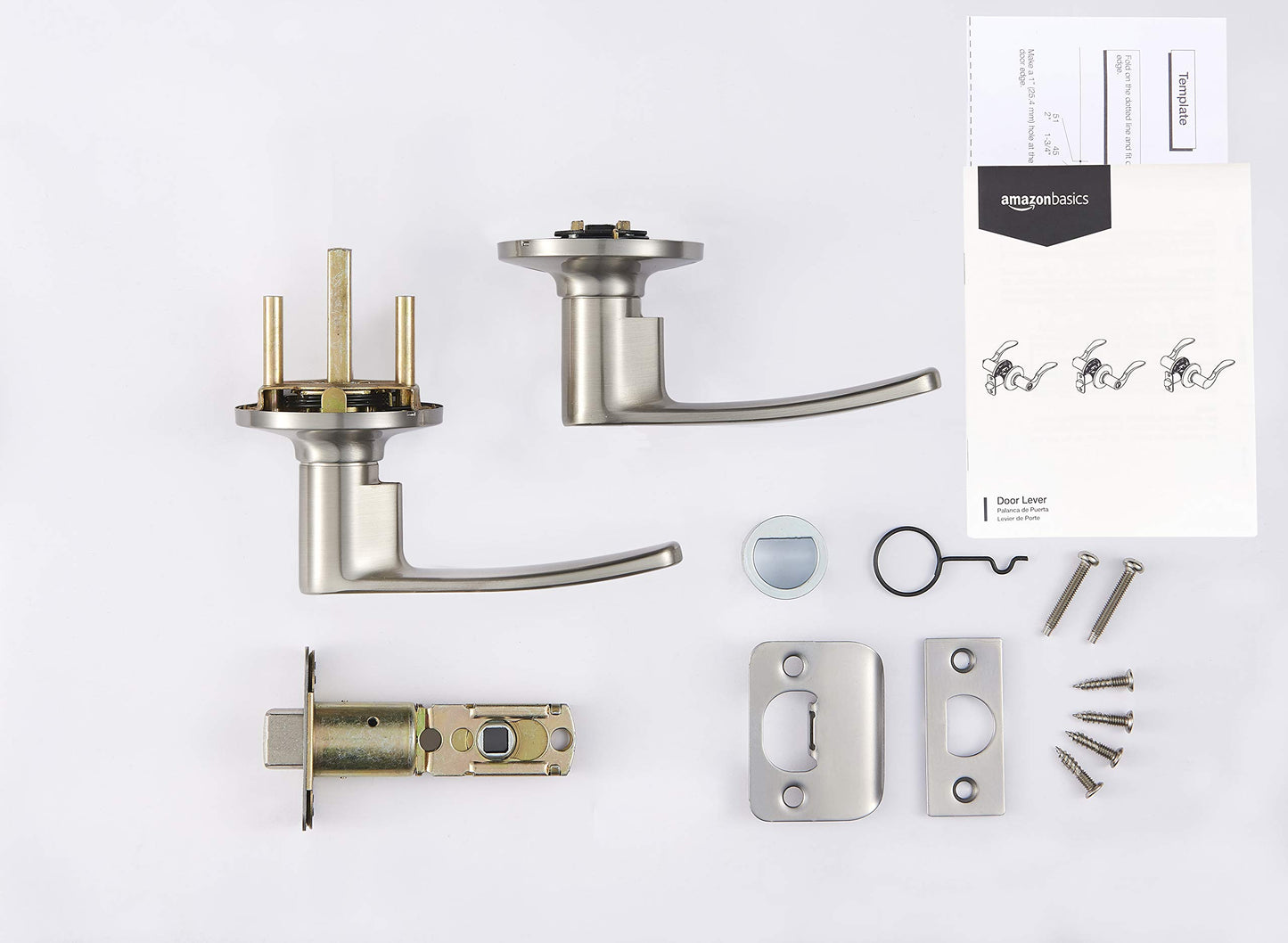 Amazon Basics Straight Door Lever, Passage, Satin Nickel, 1-Pack