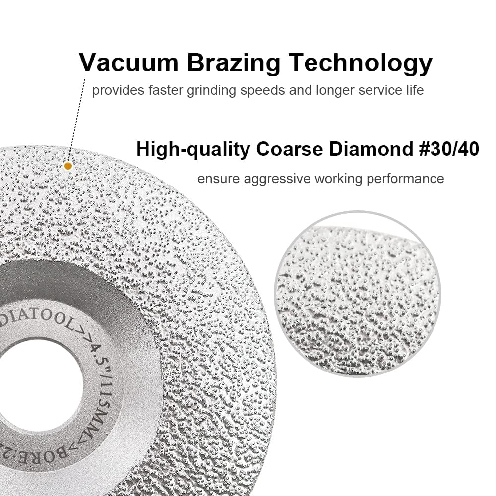 SHDIATOOL Diamond Grinding Cup Wheel 4-1/2 Inch for Granite Marble Iron Steel Masonry Convex Vacuum Brazed Grinding Disc Fits 7/8 Inch Arbor 115mm