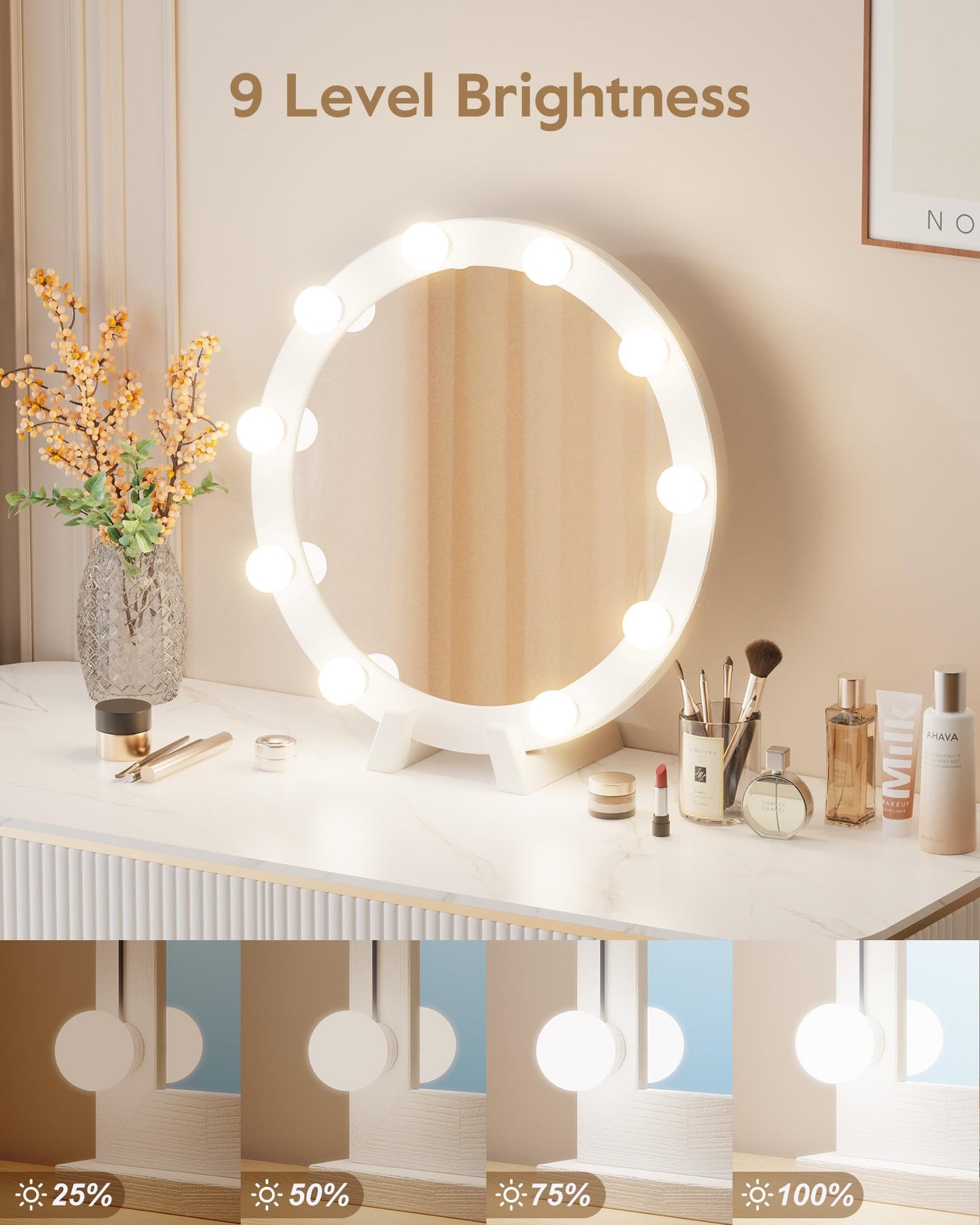 Hollywood Style LED Vanity Light Kit with 10 Dimmable Bulbs for Makeup & Dressing Table – White Strip, Plug-In (No Mirror)