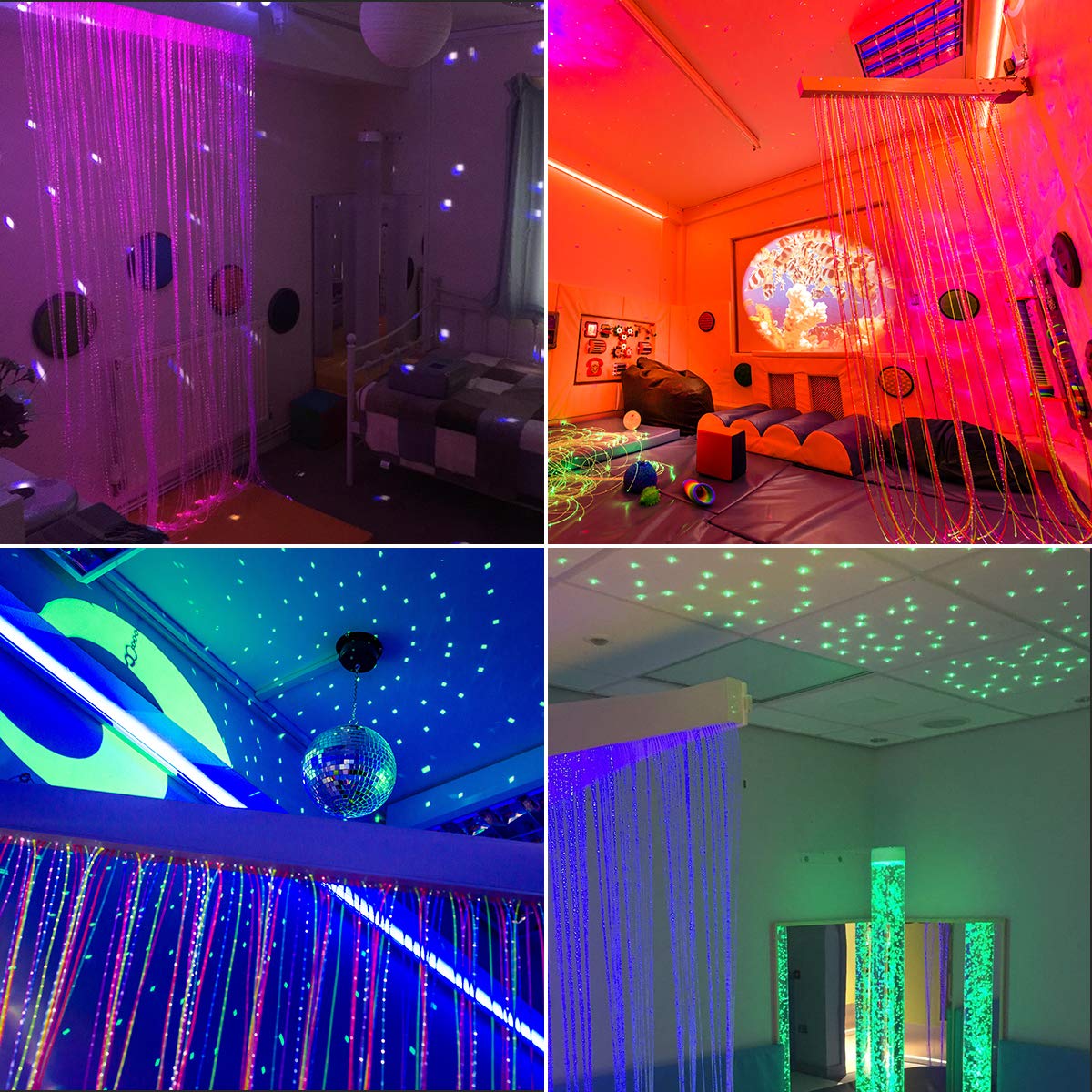 AMKI 6W RGBW Fiber Optic Curtain Light, Bluetooth Waterfall LED for Kids, Sensory Room, Home Decor, 200 Strands, 6.5ft/2m