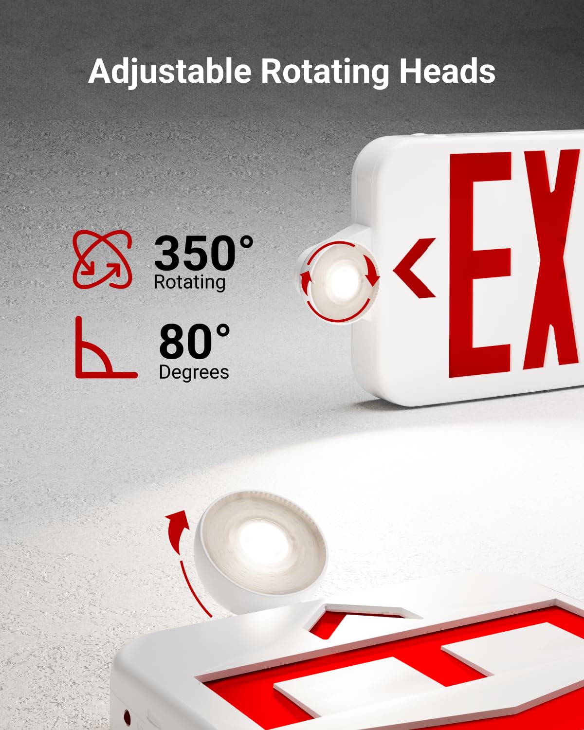 Sunco 6-Pack LED Exit Sign with Emergency Lights, Red, Adjustable Mini Lights, Fire Resistant, Backup Battery, 200 Lumens, UL