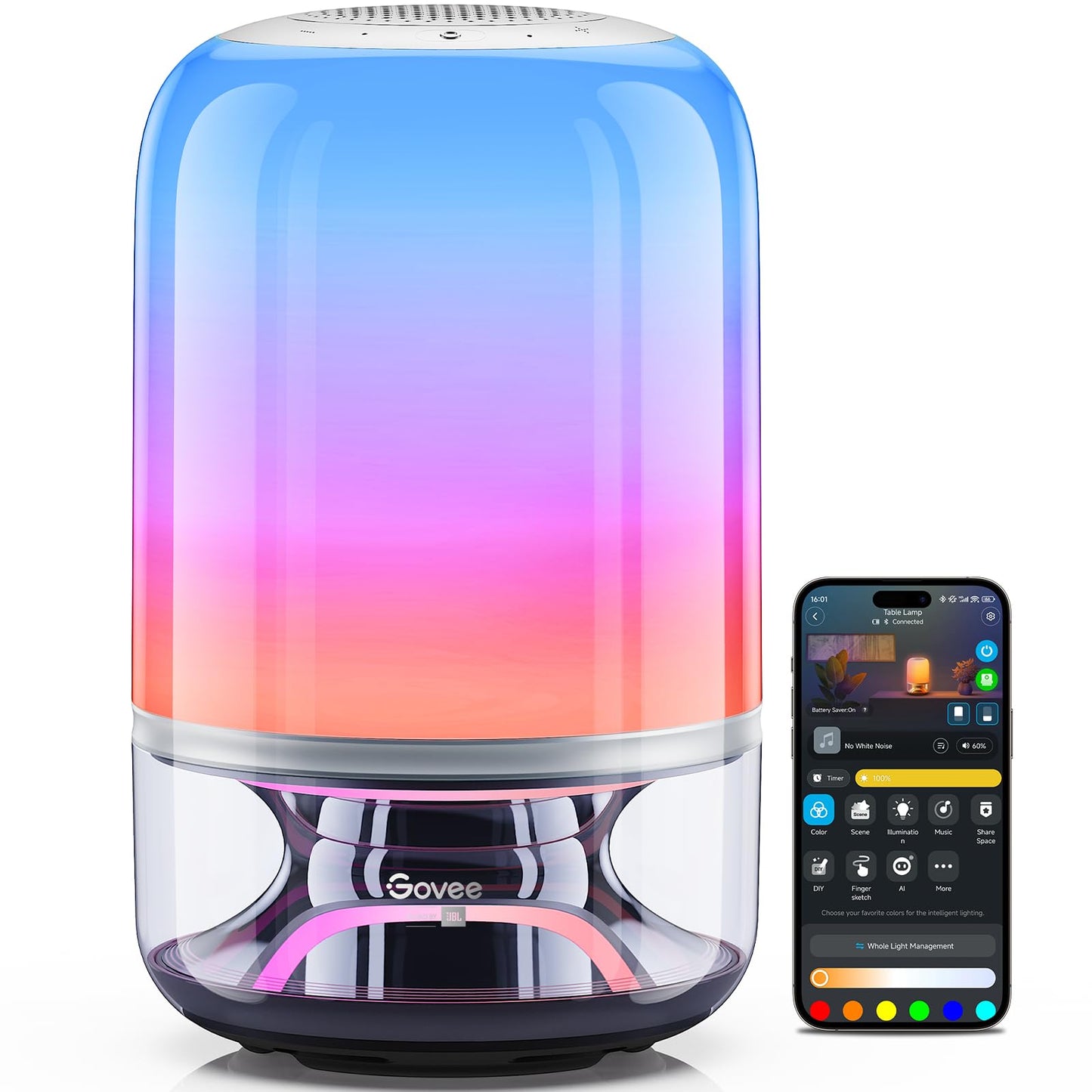 Govee Table Lamp 2 Pro x Sound by JBL – Smart Cordless Desk Lamp with Speaker, Music-Light Sync, 16 Music Modes, 100+ Scenes, DIY