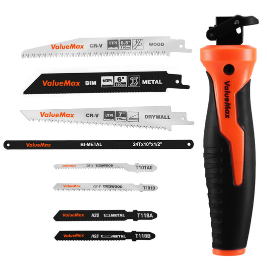 Valuemax 8-in-1 Multi-Blade Hand Saw, Quick-Change TPR Handle, CRV & Bimetal Blades for Wood, Metal, Plastic, Drywall & Pumpkin