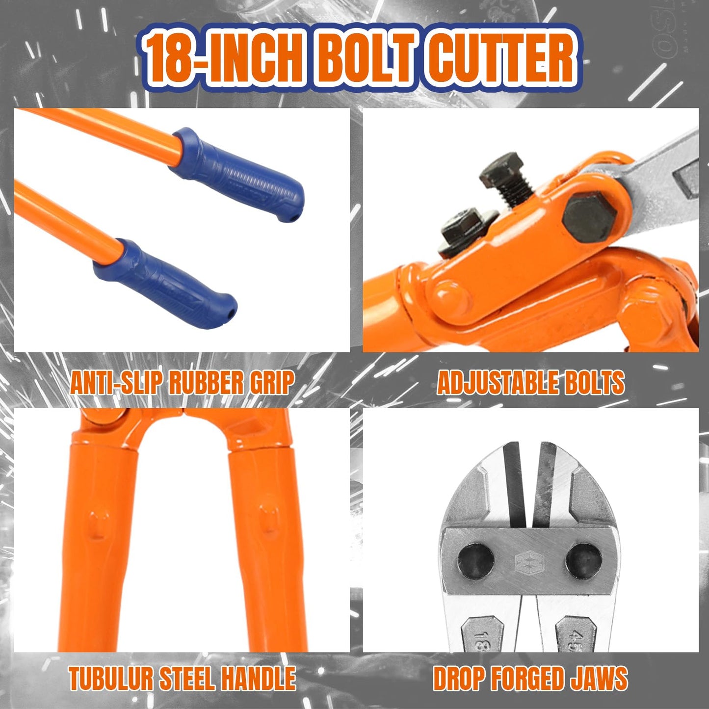 WADFOW 18" Medium Bolt Cutter with Soft Grip Handle – Heavy-Duty Fence, Wire, Chain, Screws, Rivets & Padlock Cutter