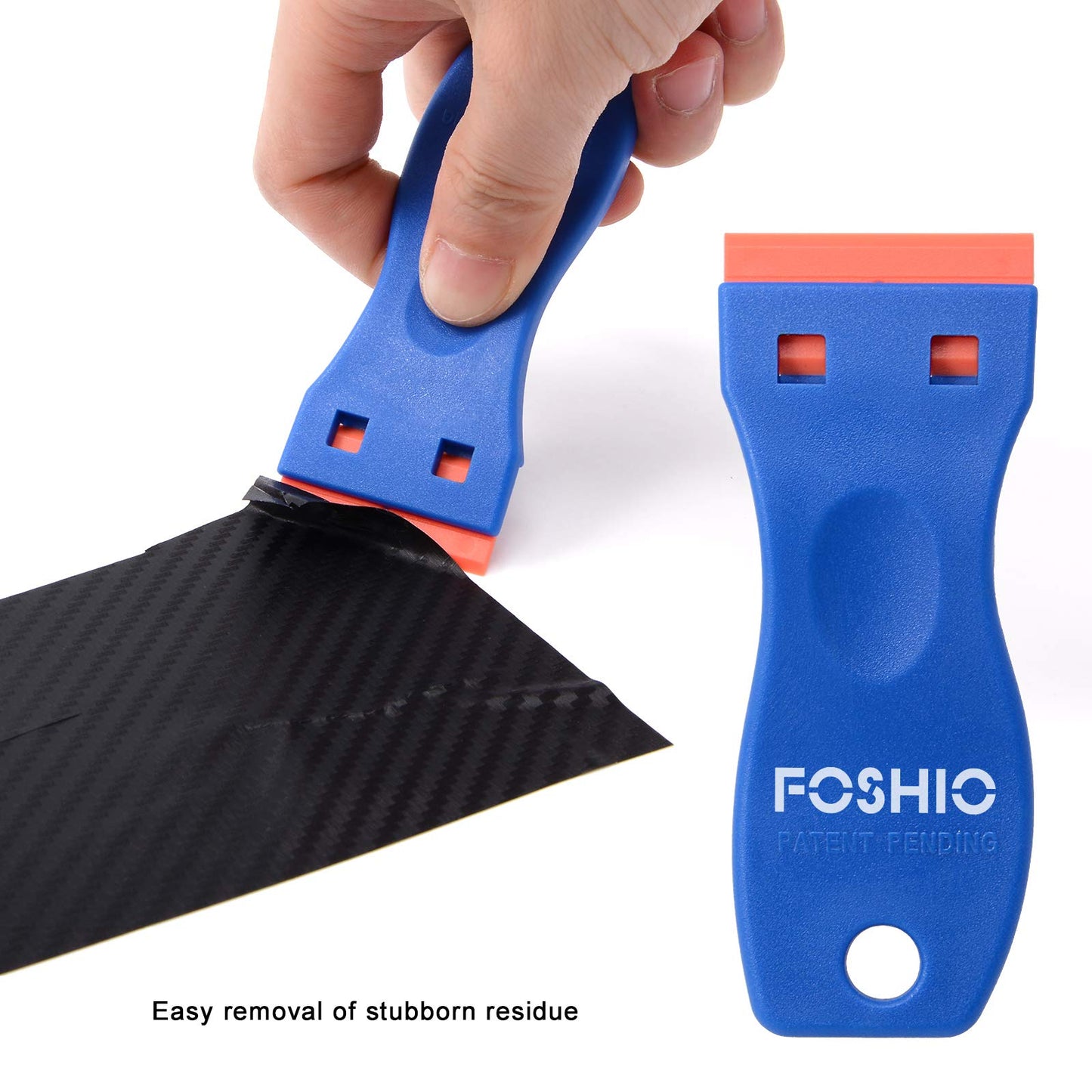 FOSHIO Plastic Razor Blade Scraper Kit, 2 Tools + 100 Blades for Gasket, Label, Decal & Adhesive Removal on Glass and Windows