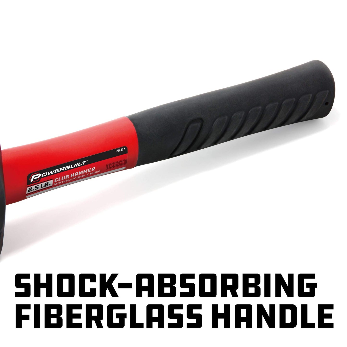 Powerbuilt 2-1/2 Pound Club Hammer with Fiberglass Handle, Non-Slip Rubber Handle, Heavy Duty Construction DIY Hand Tool, Black 648332