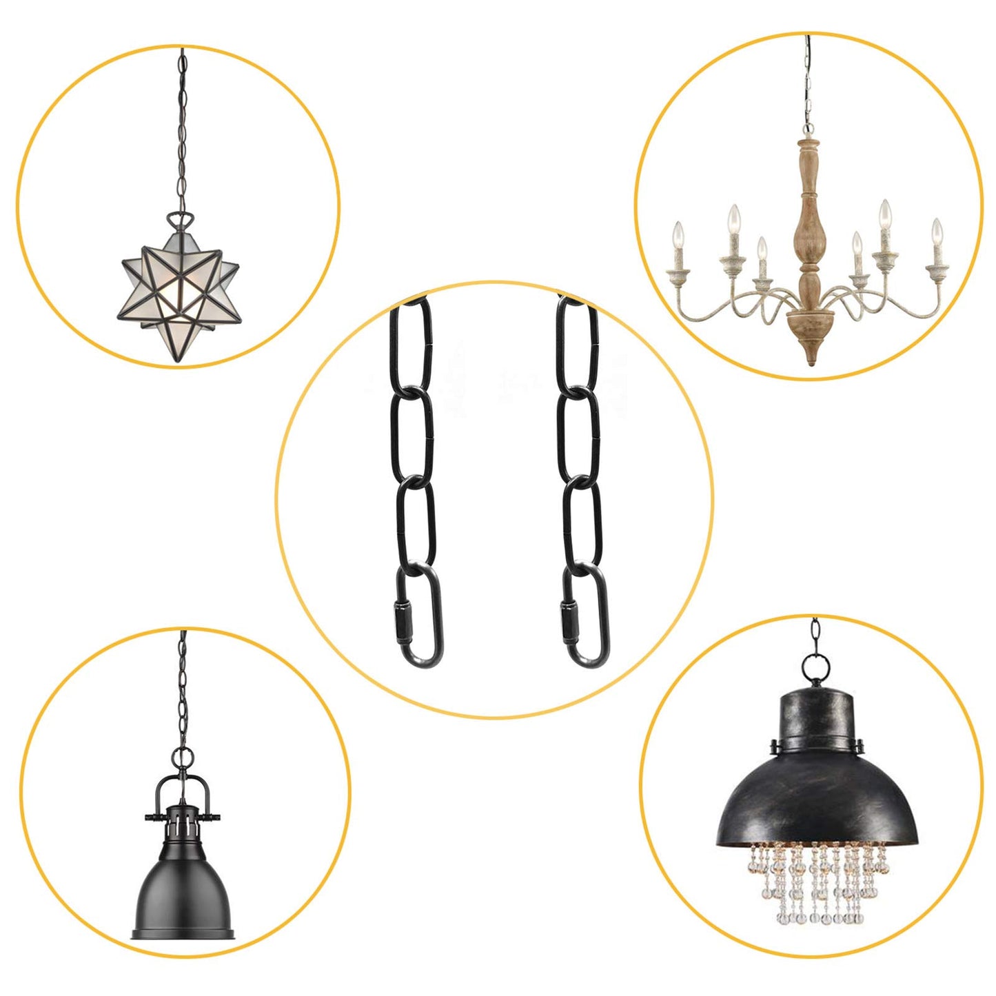 ECUDIS 6ft Black Pendant Light Hanging Chain, Extension with Connection Locks for Chandelier, Plants, Fruit Basket Lighting Replacement