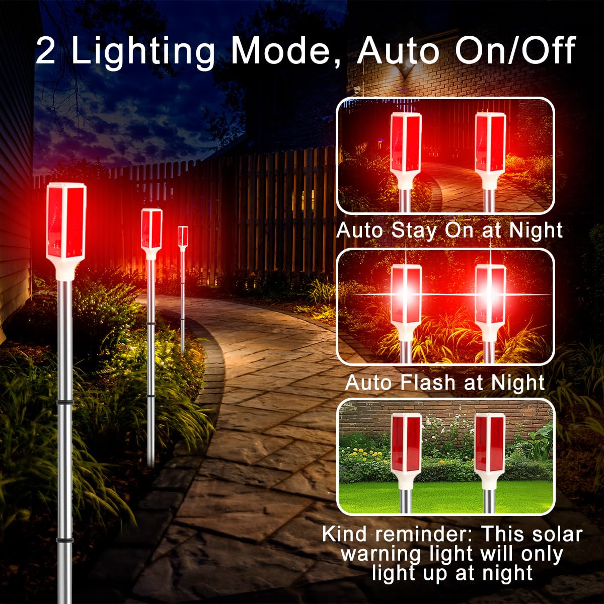 Aolyty Solar LED Driveway Marker Lights, 30" Waterproof Reflective Warning Flash Light, 2 Modes for Yard, Road, Parking Safety