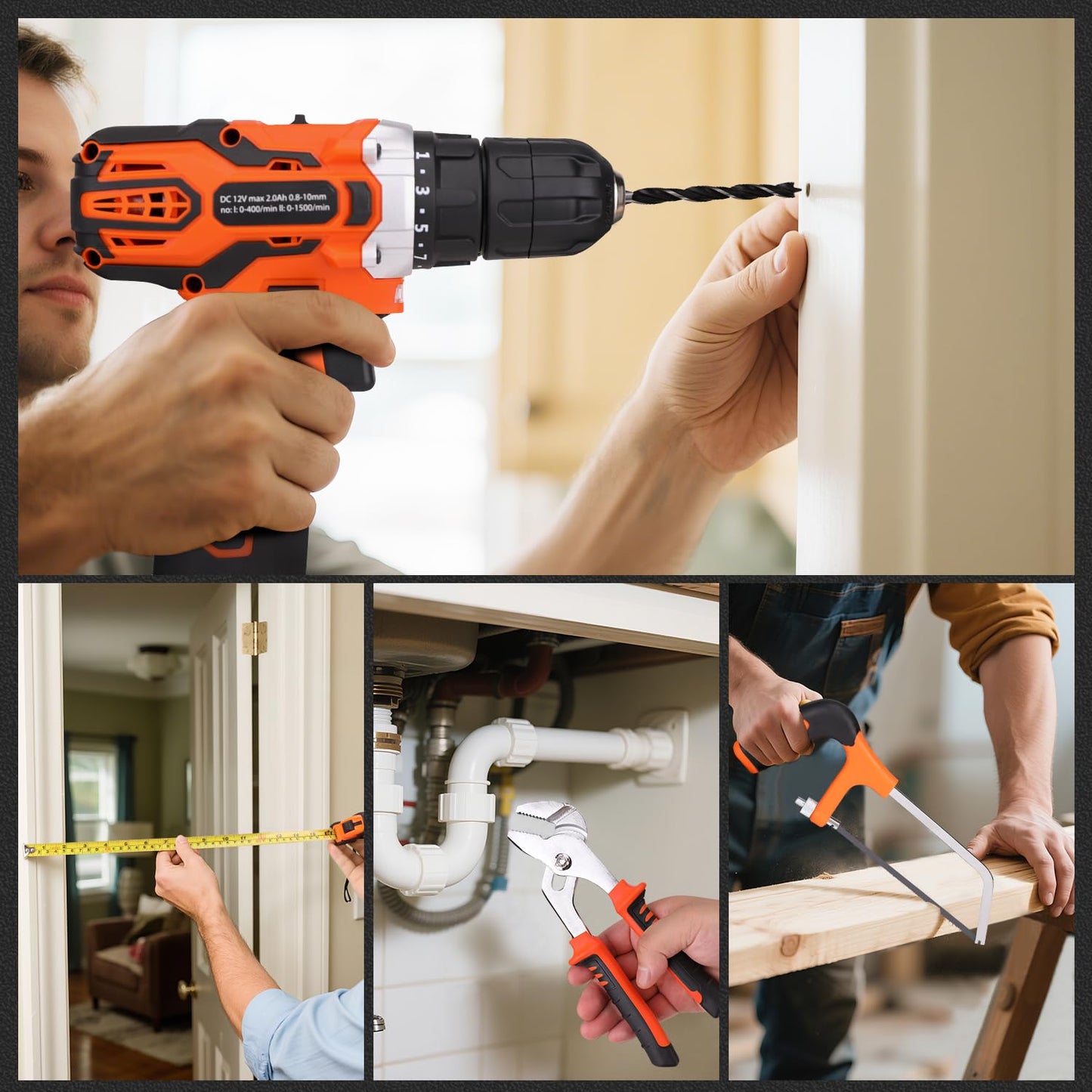 255-Piece Tool Set with 12V Cordless Drill Driver, Complete Household Tool Kit with Drawer Storage Case for DIY & Home Repair