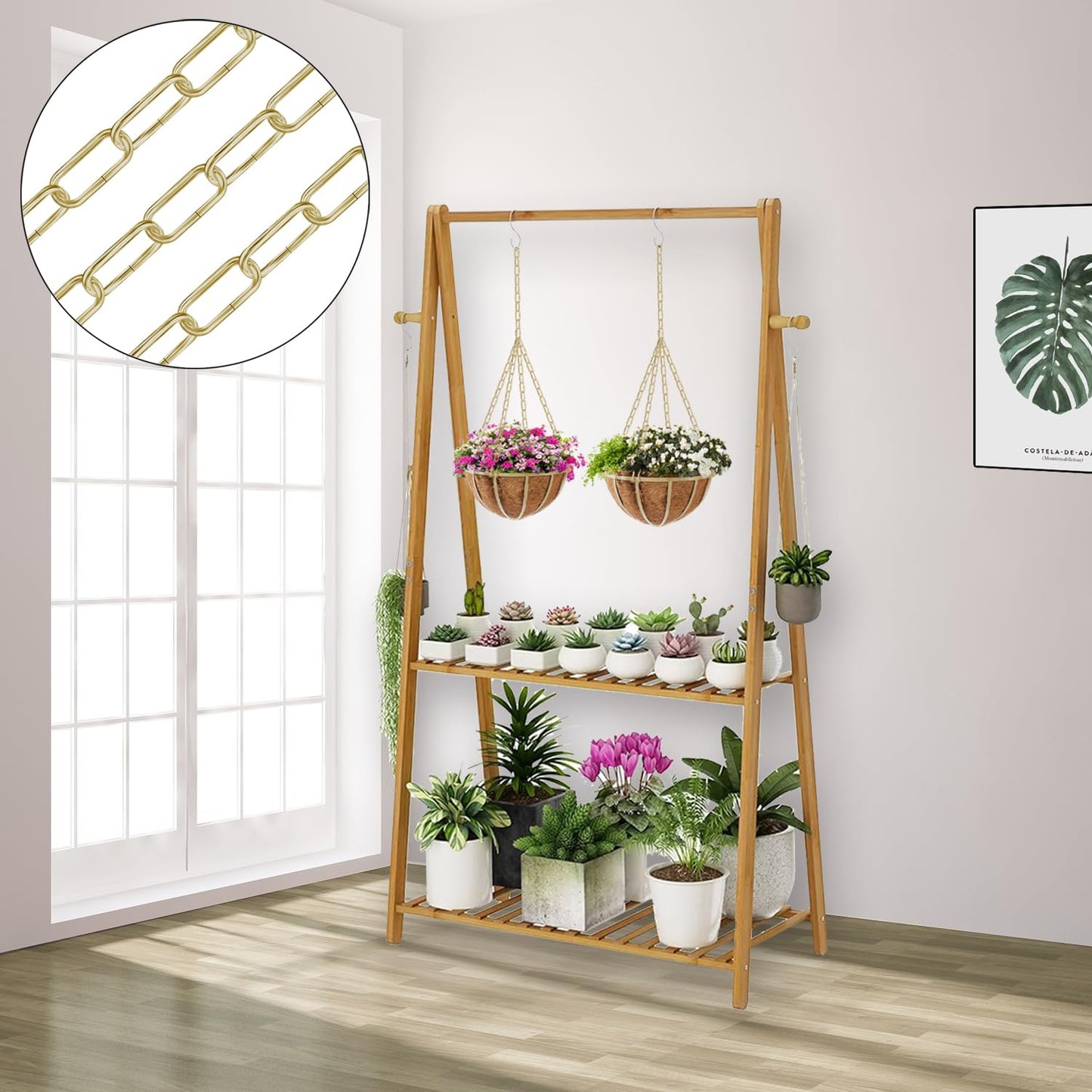 Omytie 15 Ft Heavy Duty Hanging Chain Kit with Locks & Swag Hooks for Chandelier, Pendant, Lantern, Plant, Bird Feeder – Brass