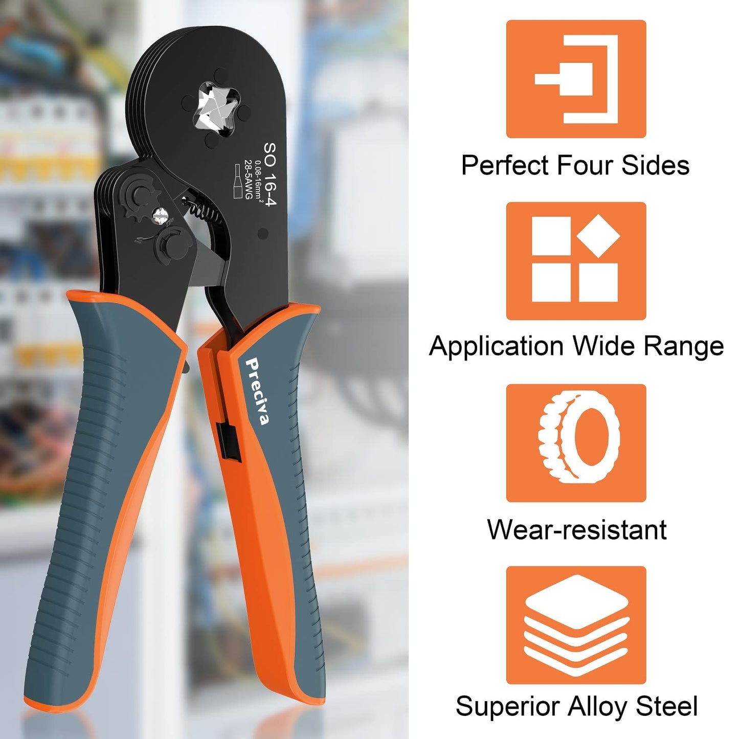 Preciva Wire Ferrule Crimping Tool, Square Jaw Pliers AWG 28-5, Self-Adjustable Ratchet Crimper for Terminals & Cable End-Sleeves