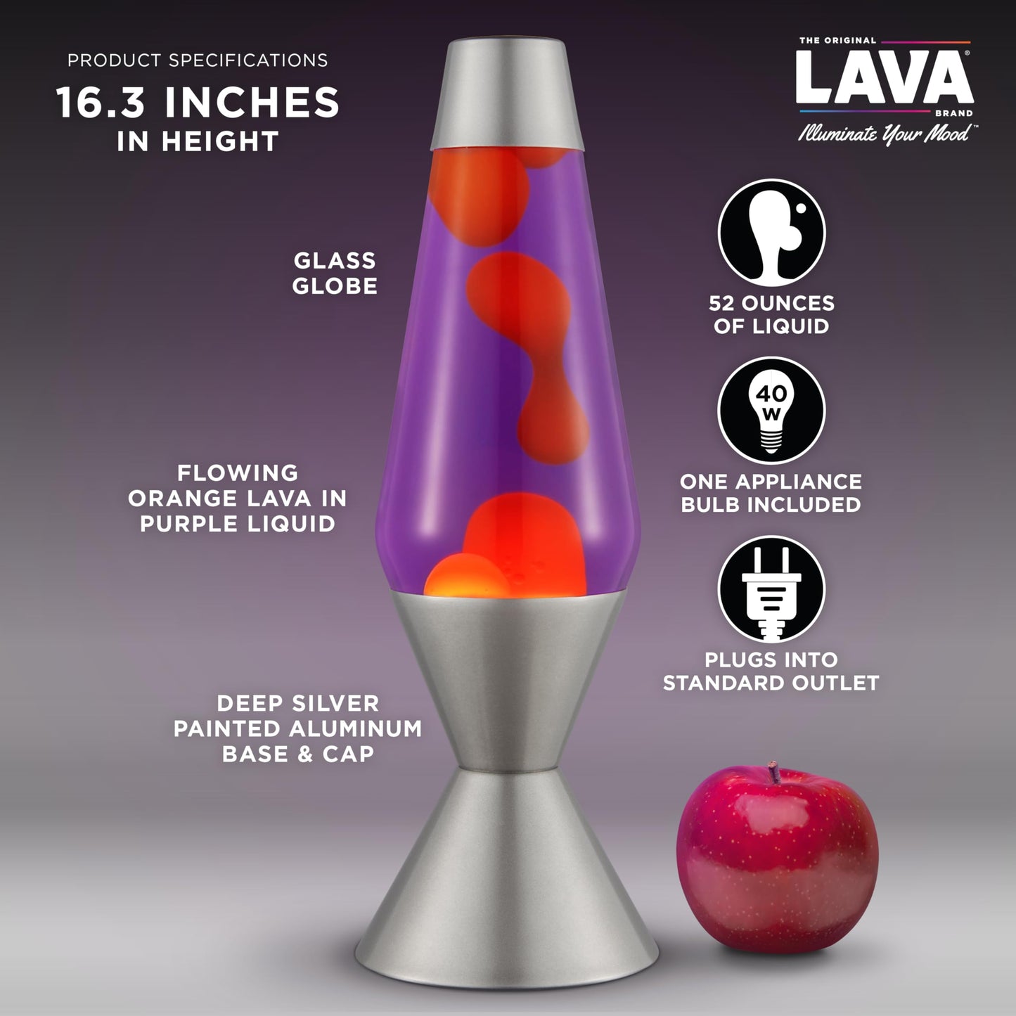 The Original Lava® Lamp 16.3" Large 52oz – Vivid Twilight Classic Liquid Motion Lamp with Orange Lava & Purple Liquid (Amazon Exclusive)