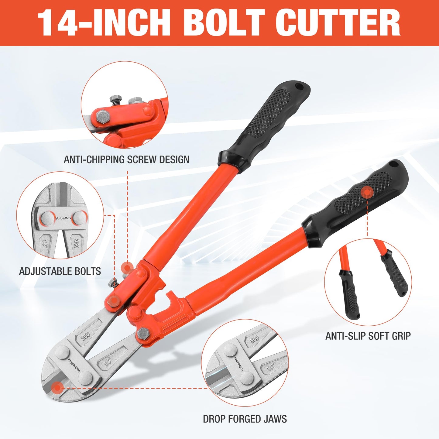 ValueMax Bolt Cutter Set, 3-Piece Heavy Duty, 14" and Mini 8" Cutters, 8" Cable Cutter With Carrying Bag for Locks, Steel Wire, Barbed Wire, Chains