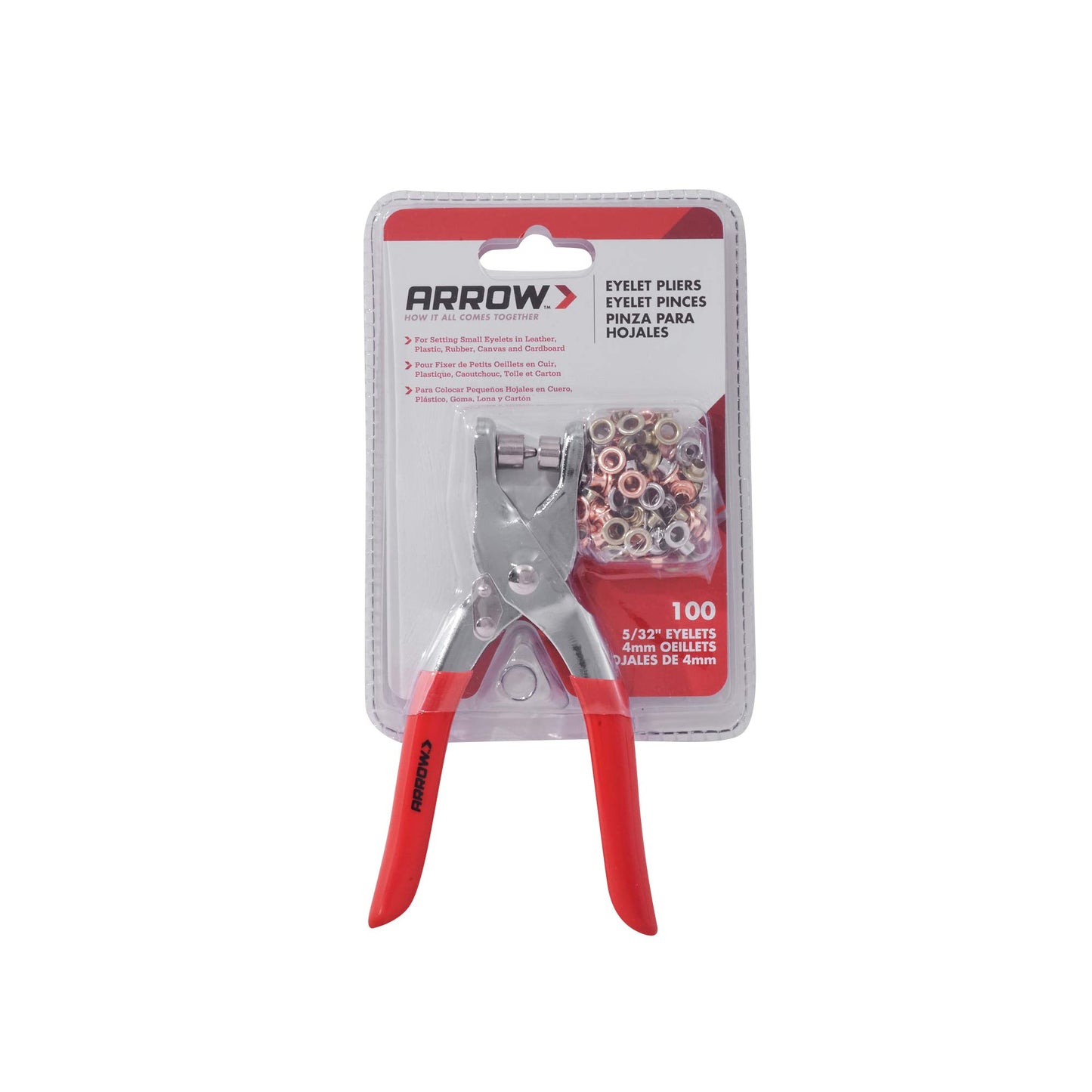 Arrow GEPK532 Eyelet Tool Kit, Hole Punch Pliers for Fabric, Leather, Canvas, Includes 100 Eyelets, 5/32-Inch, Gold,silver