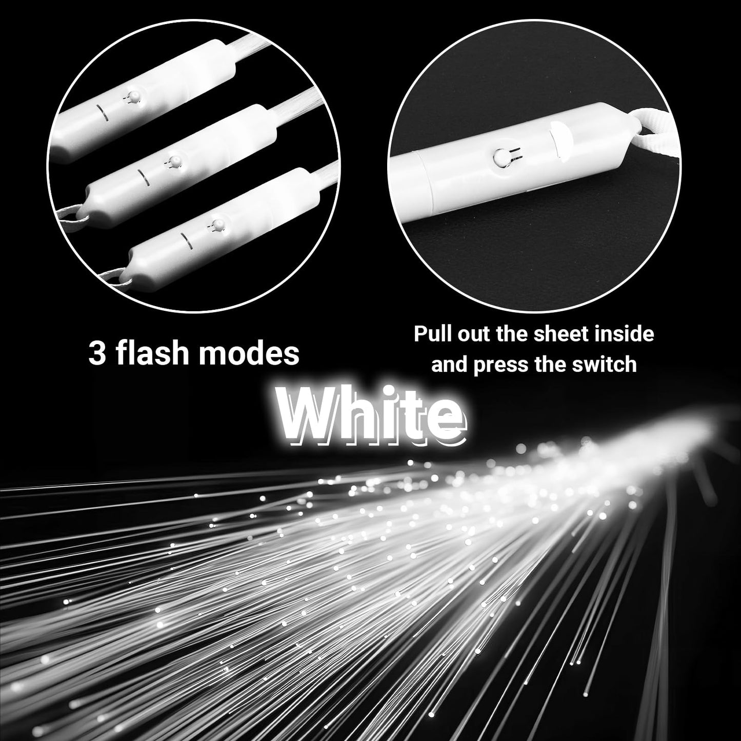 18PCS White LED Fiber Optic Glow Wands, Flashing Light-Up Wands with 3 Modes for Wedding, Halloween, Christmas & Party Favors
