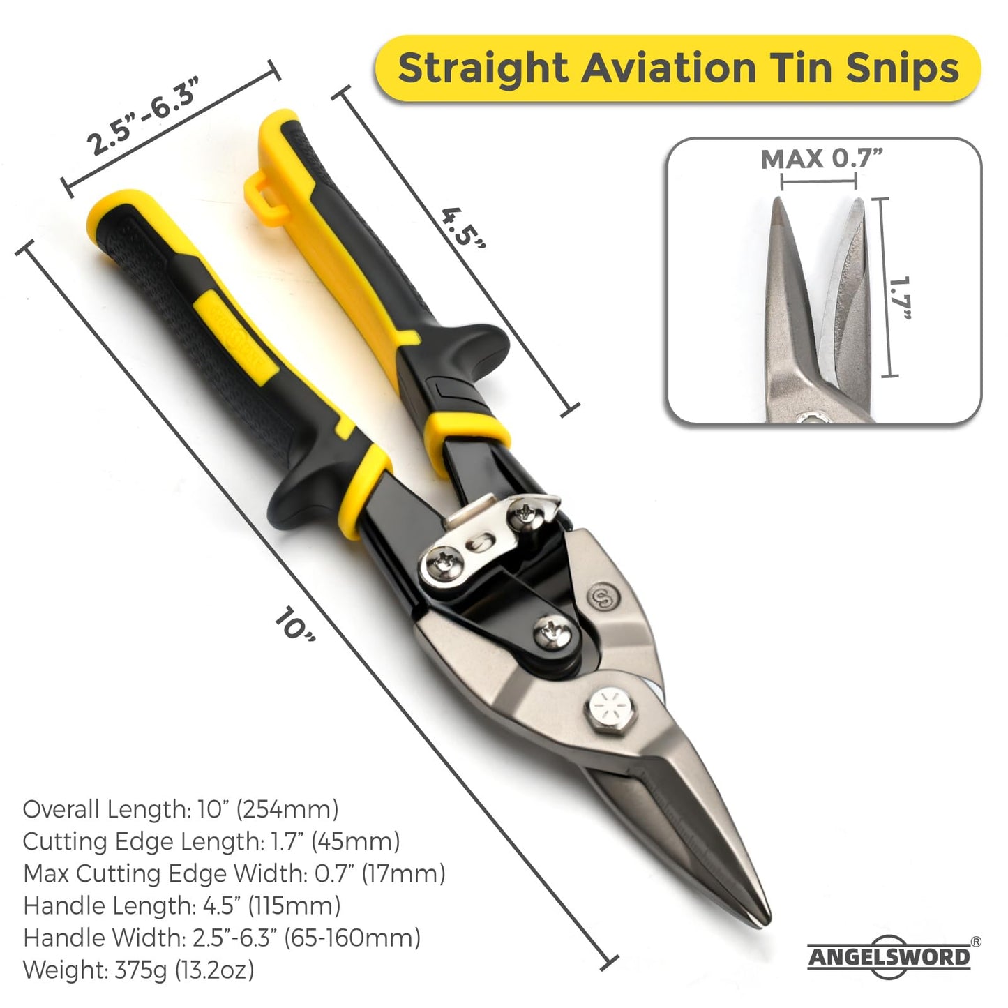 ANGELSWORD 3 PC Cr-M Aviation Tin Snips Set, 10 Inch Aviation Tin Snips, Cr-M Aviation Snips for Cutting Metal Sheet, Heavy Duty Sheet