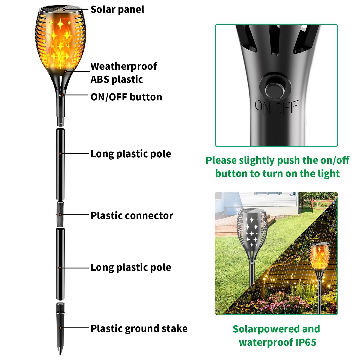 YoungPower 43'' Large Solar Torch Lights Flickering Flames Torches, Waterproof Outdoor Flame Decoration Lighting for Yard Driveway, 2 Pack