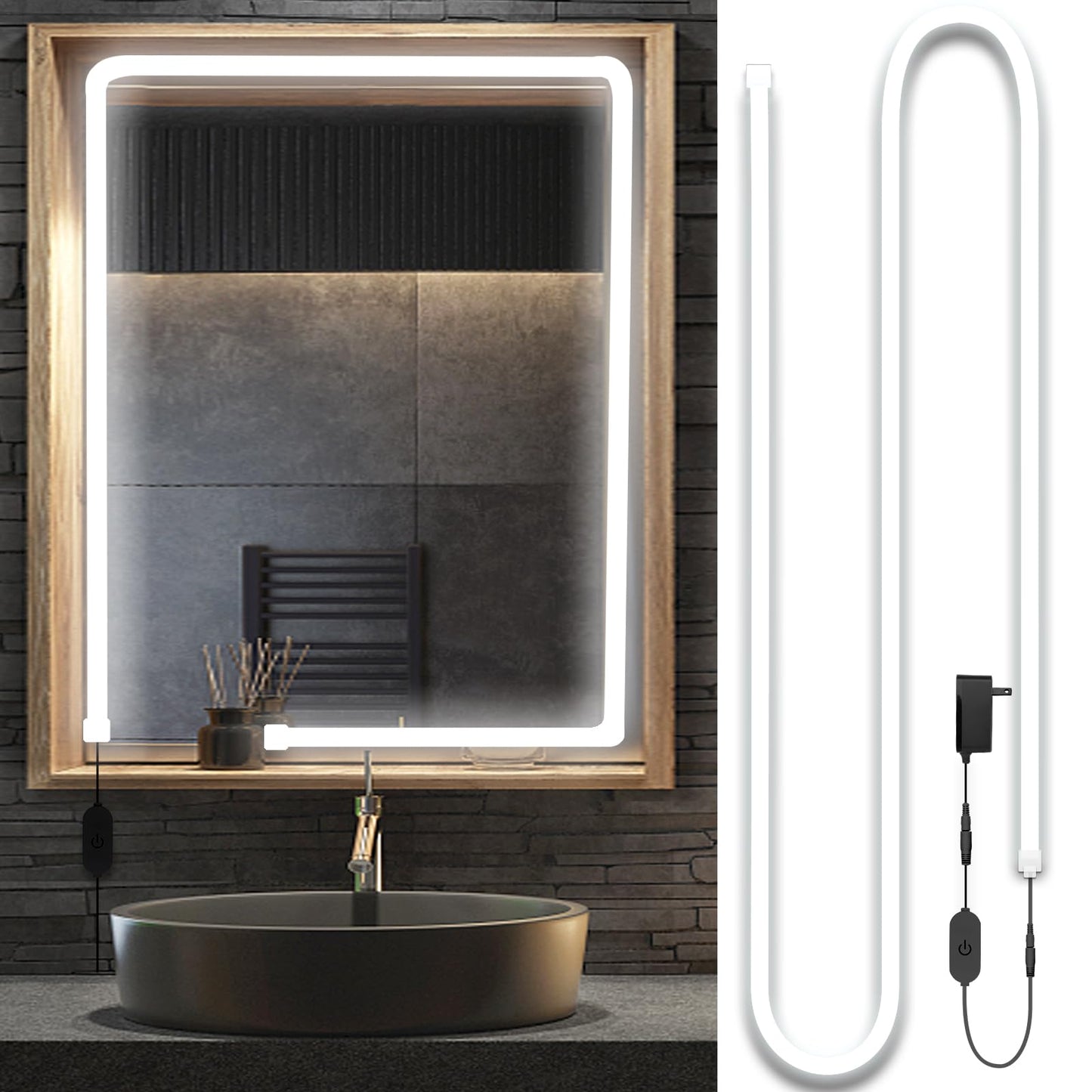 Blikshin LED Vanity Mirror Lights – Hollywood Style, 10FT Dimmable 6000K, Self-Adhesive Strip with 12V Adapter for Makeup & Bathroom