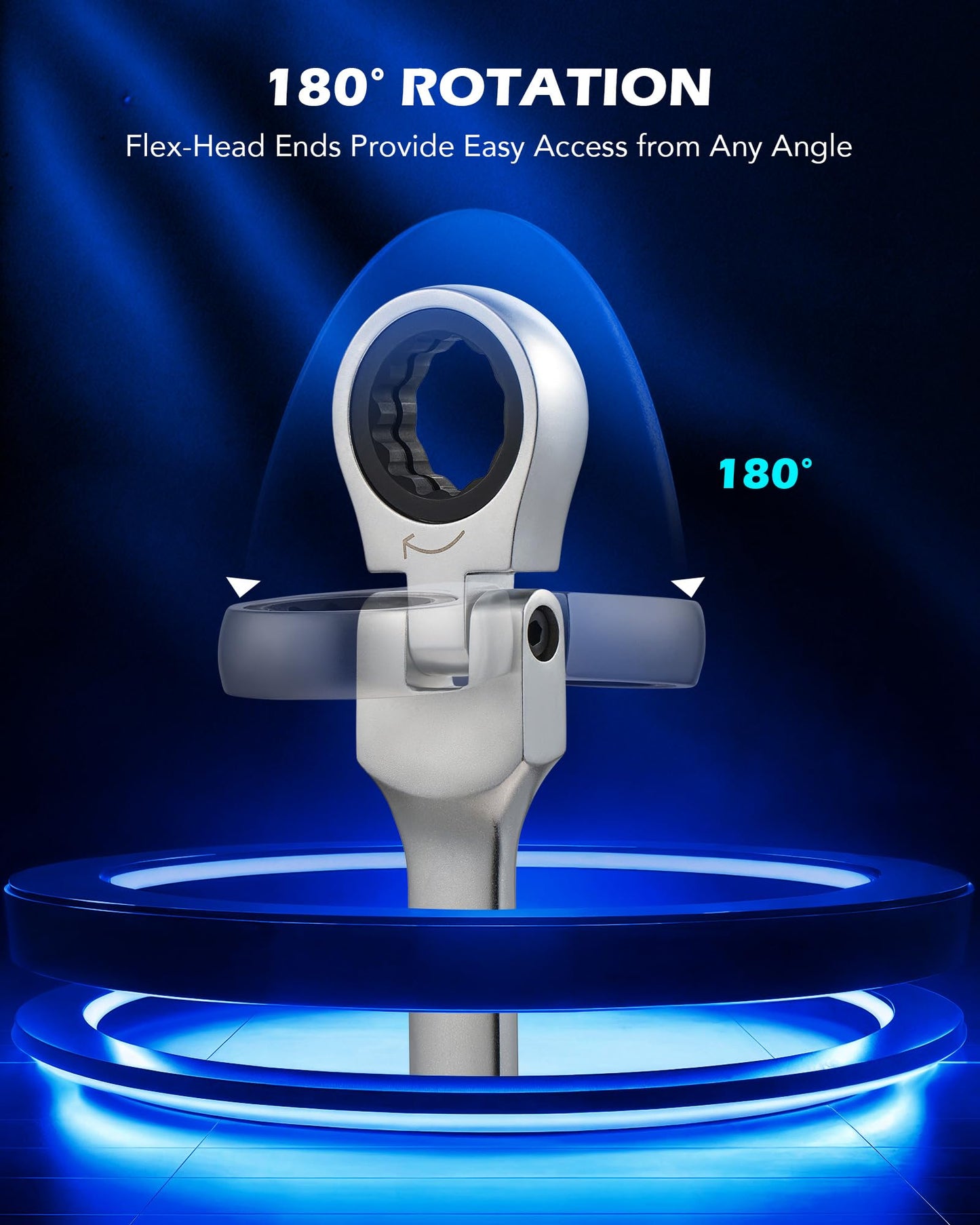 Orion Motor Tech 6-Piece Metric Ratcheting Wrench Set 8-19mm, Flex Head, Extra Long, 72-Tooth Gear, Double Box End