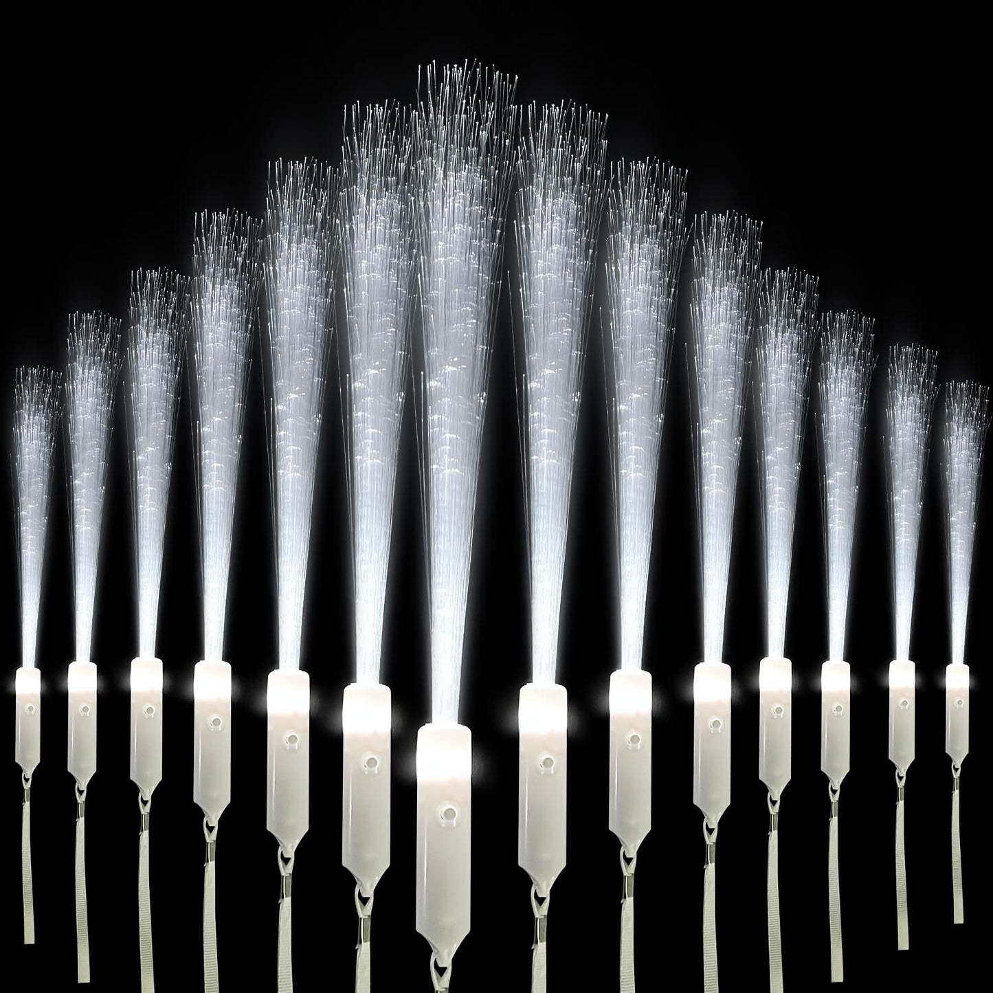 SZHFU 15-Pack LED Glow Sticks for Kids & Parties, White Fiber Optic Wands with 3 Light Modes, Perfect for Weddings, Showers & Christmas