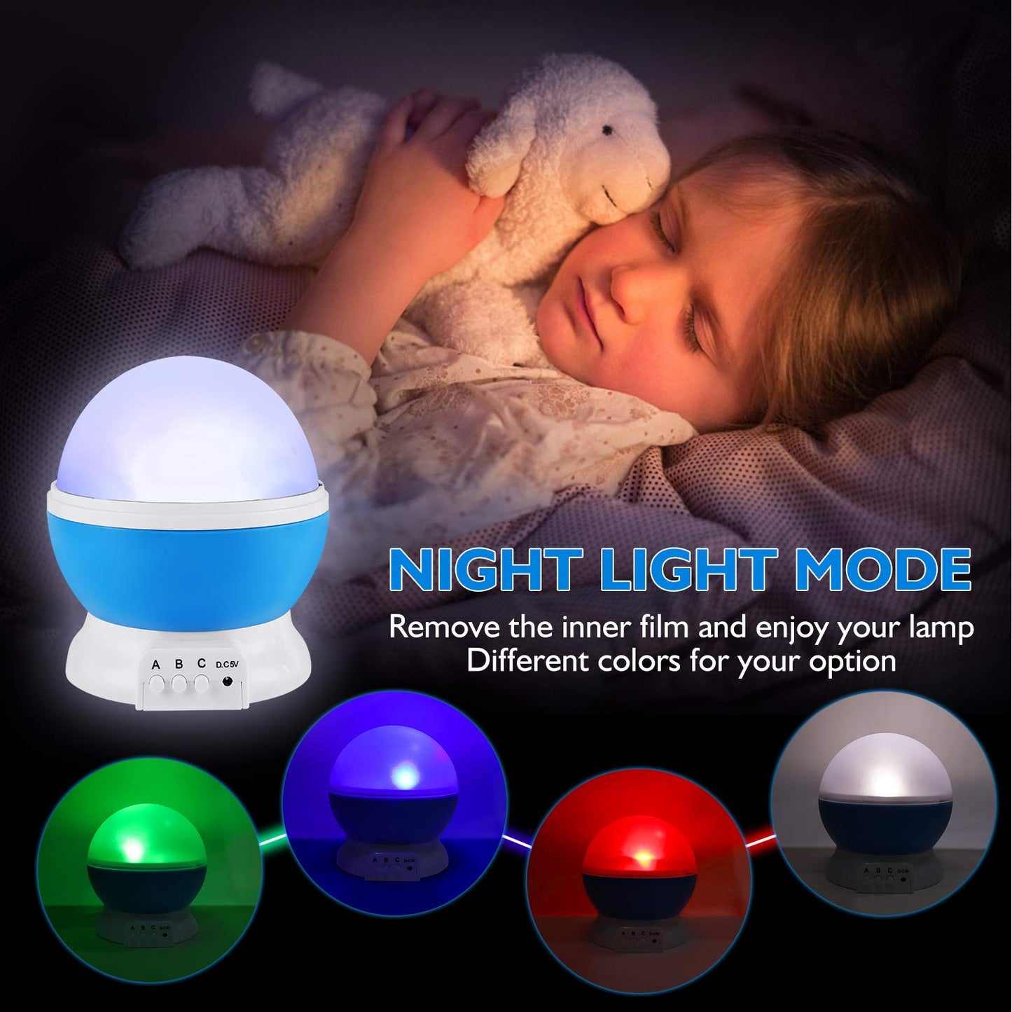 RICTLY Kids Night Light Star Projector, 360° Rotating Nebula, 4 LED Bulbs, 12 Color Changing Lights, USB Powered, Gift for Kids & Adults