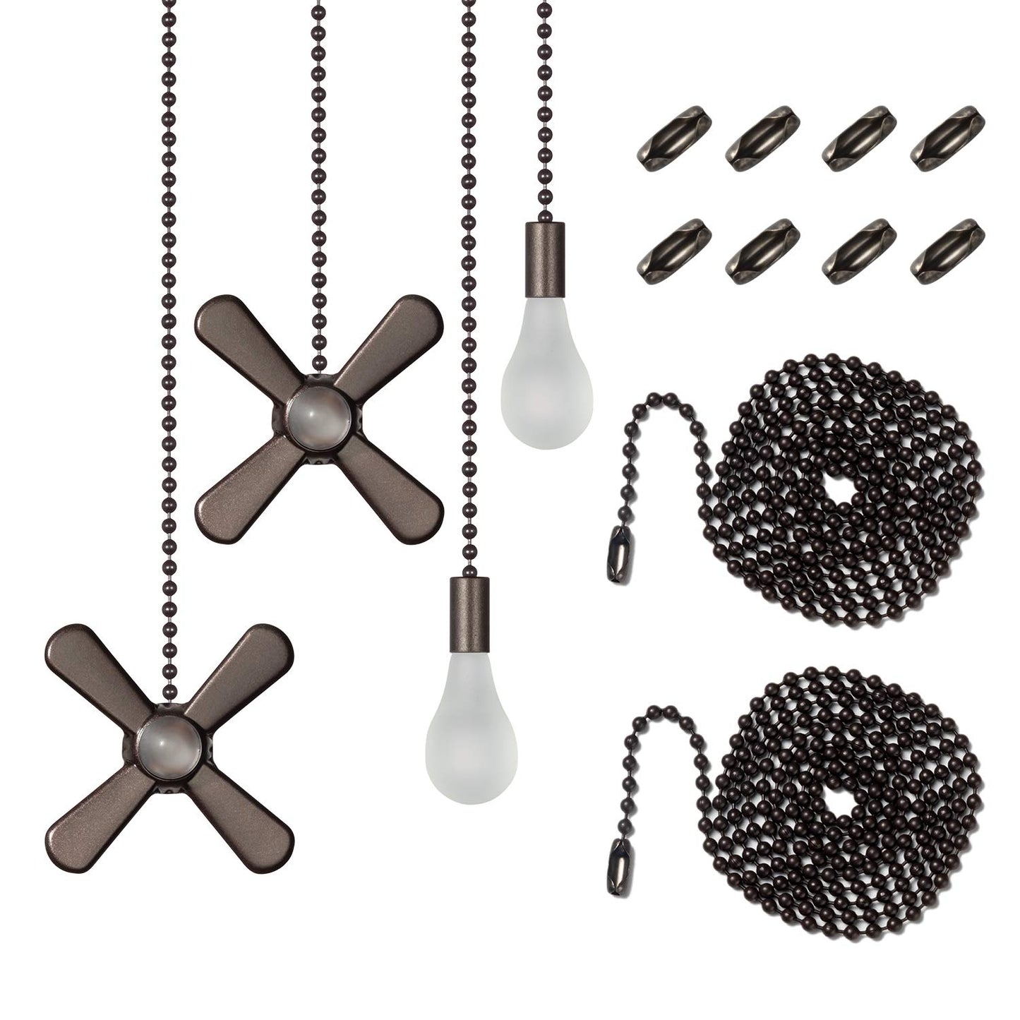 Ceiling Fan Pull Chain Set, 4 Beaded Ball Pendants, 8 Loop Connectors & 2 Extenders 36" – Oil Rubbed Bronze