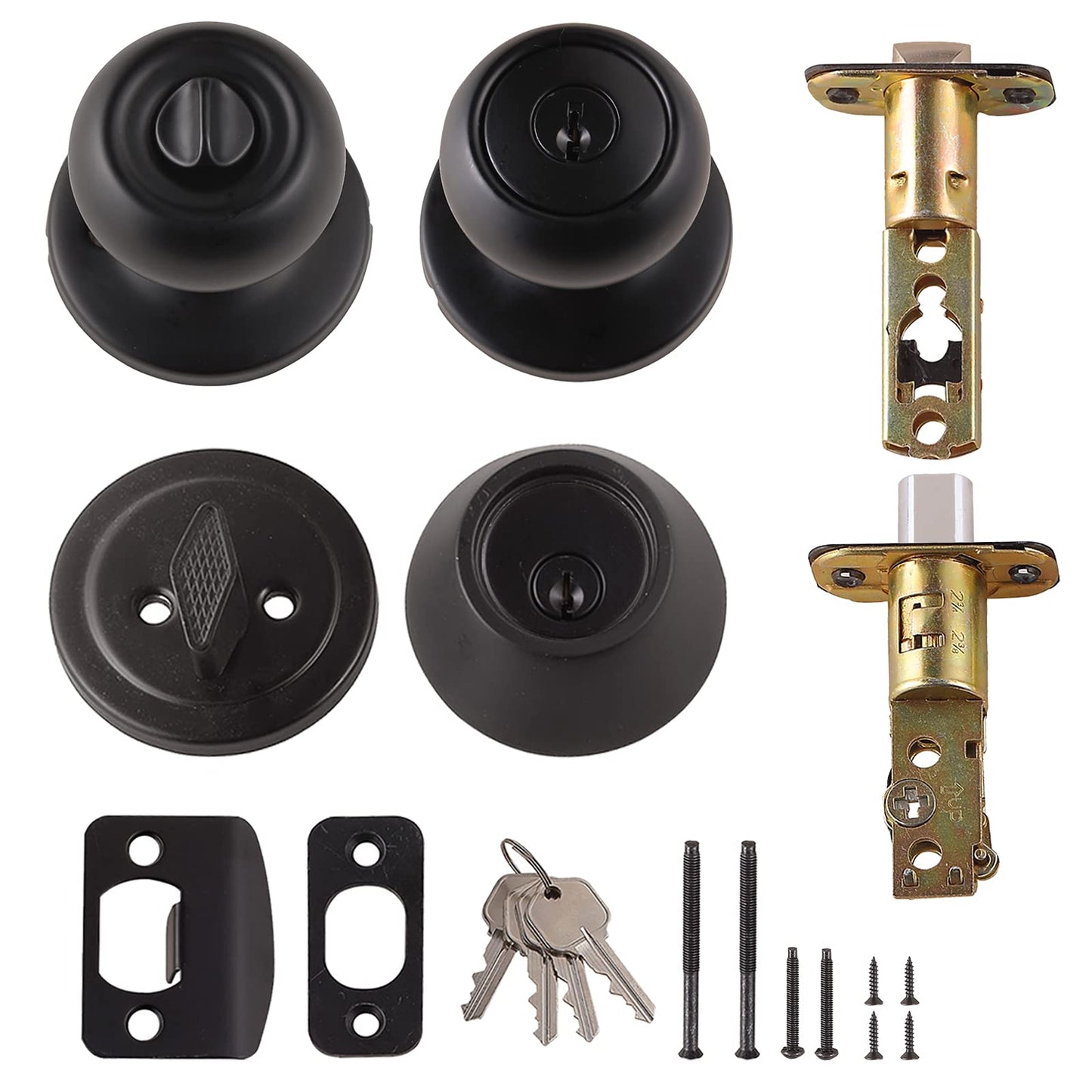Amazon Basics Exterior Door Knob With Key Lock and Deadbolt, Coastal, Matte Black