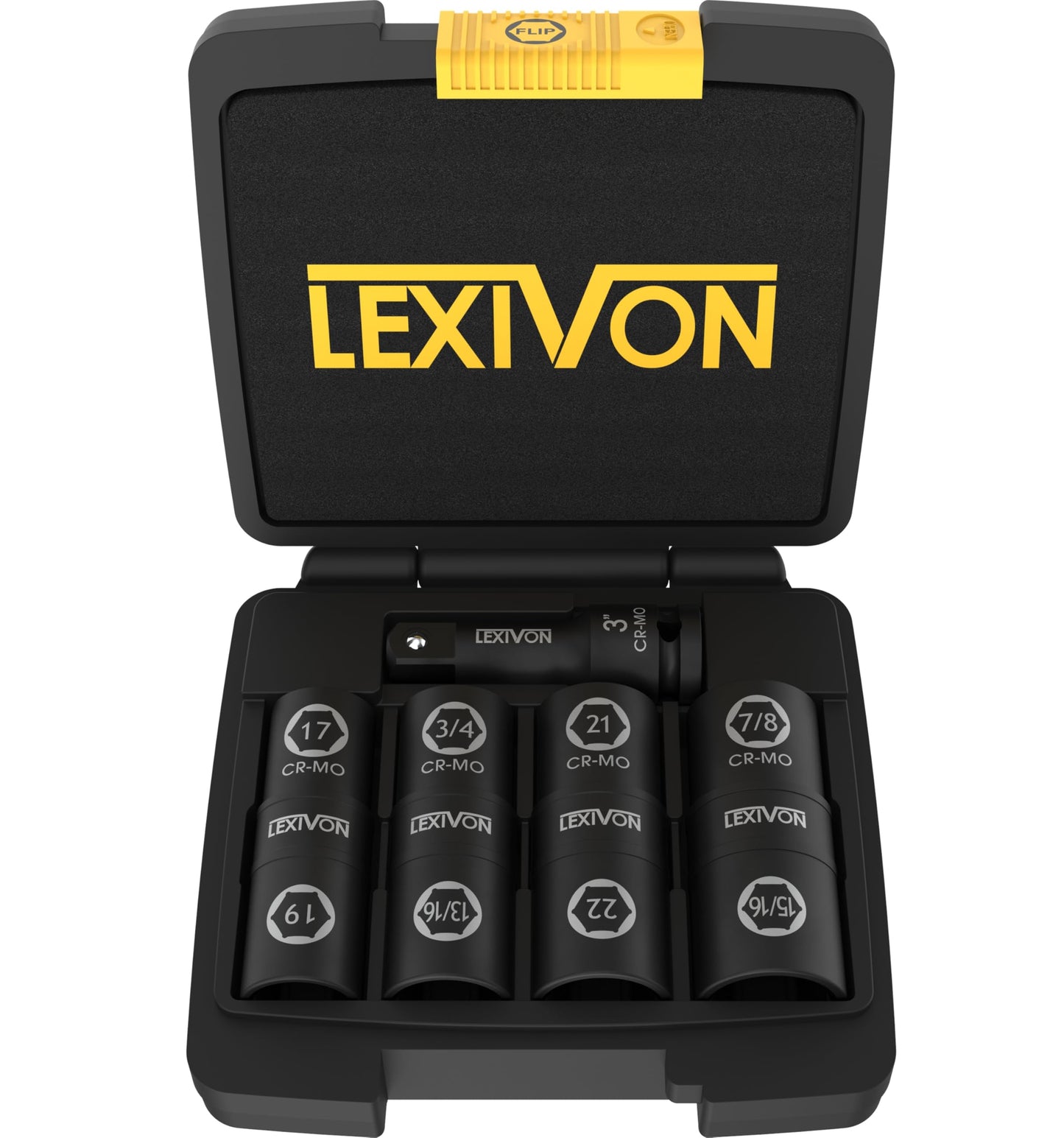 LEXIVON 1/2" Drive Lug Nut Impact Socket Set, 8-in-4 Flip Design, Inch & Metric Fit, Cr-Mo Steel Full Impact Grade (LX-110)
