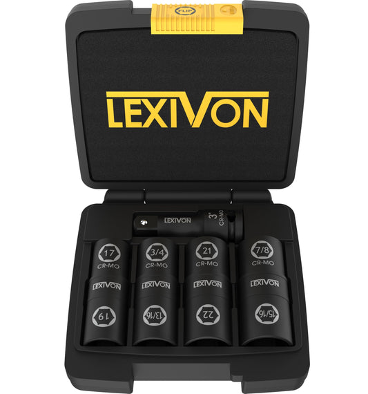 LEXIVON 1/2" Drive Lug Nut Impact Socket Set, 8-in-4 Flip Design, Inch & Metric Fit, Cr-Mo Steel Full Impact Grade (LX-110)