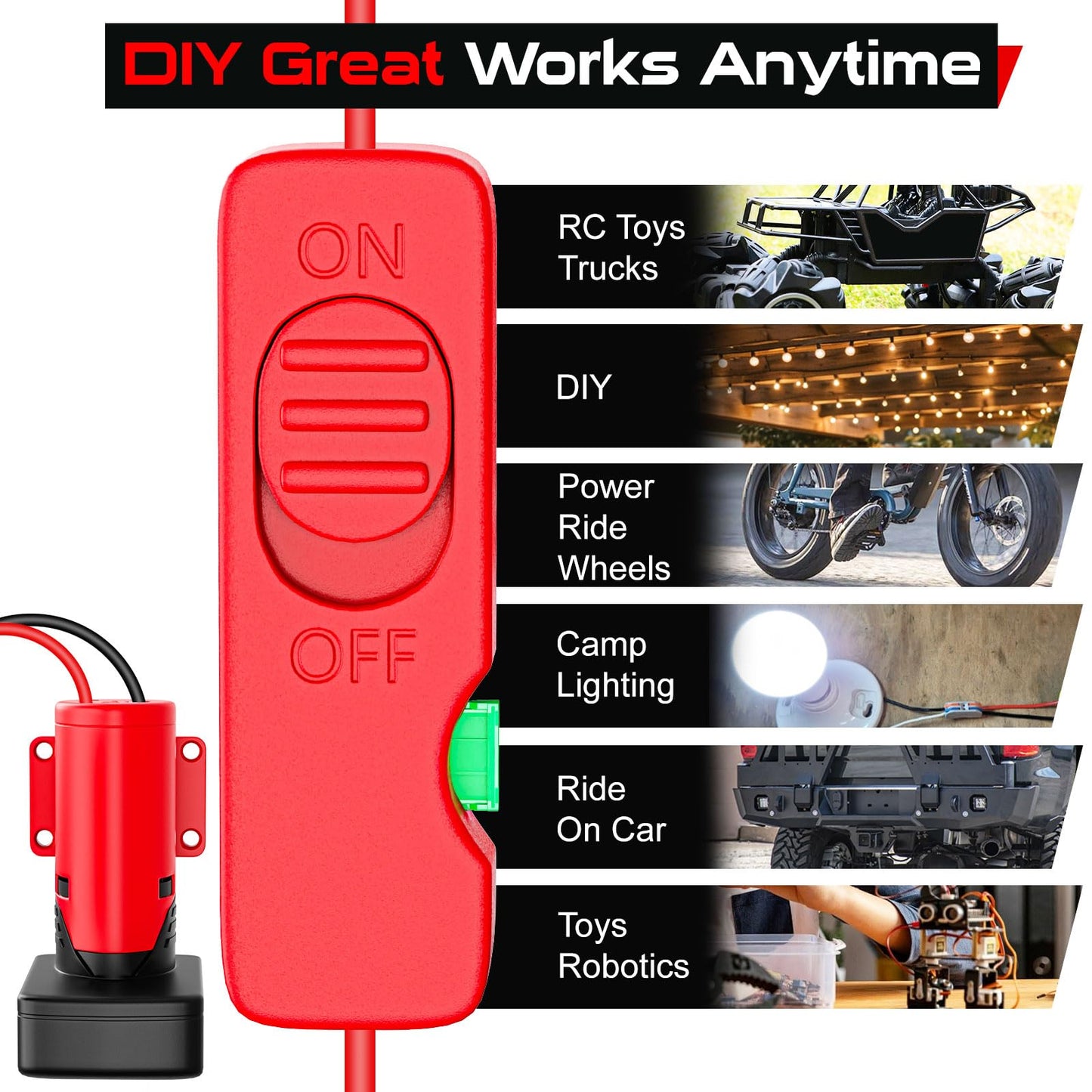 Crtbelfy Upgraded Milwaukee 12V Battery Adapter with Built-in Fuse & Switch, Power Ride Wheel Converter Kit, 14 Gauge