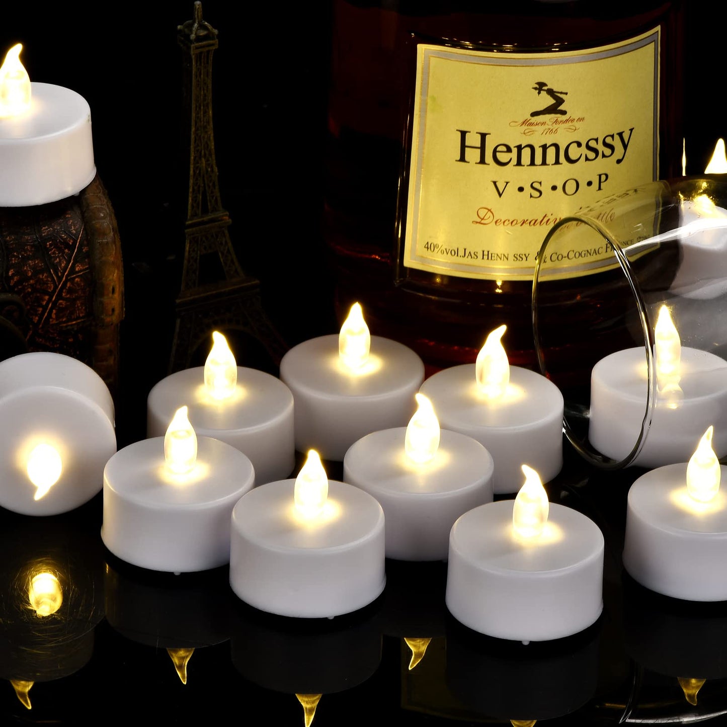 Hanzim 24-Pack Battery Operated LED Tea Lights, Flameless Votive Candles with Realistic Flickering, Warm White, 200-Hour Long Lasting