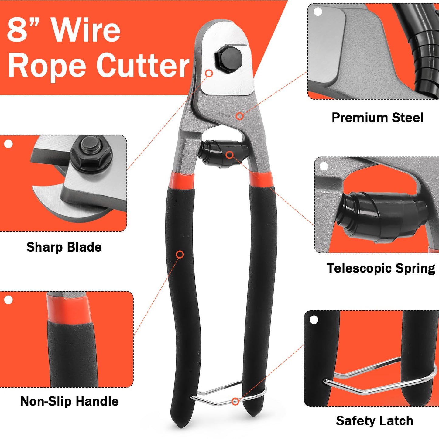 3Pcs Bolt Cutter Set with 14" Heavy Duty, 8" Mini & Wire Rope Cutters with Storage Bag for Locks, Chains, Steel, Metal, Fence