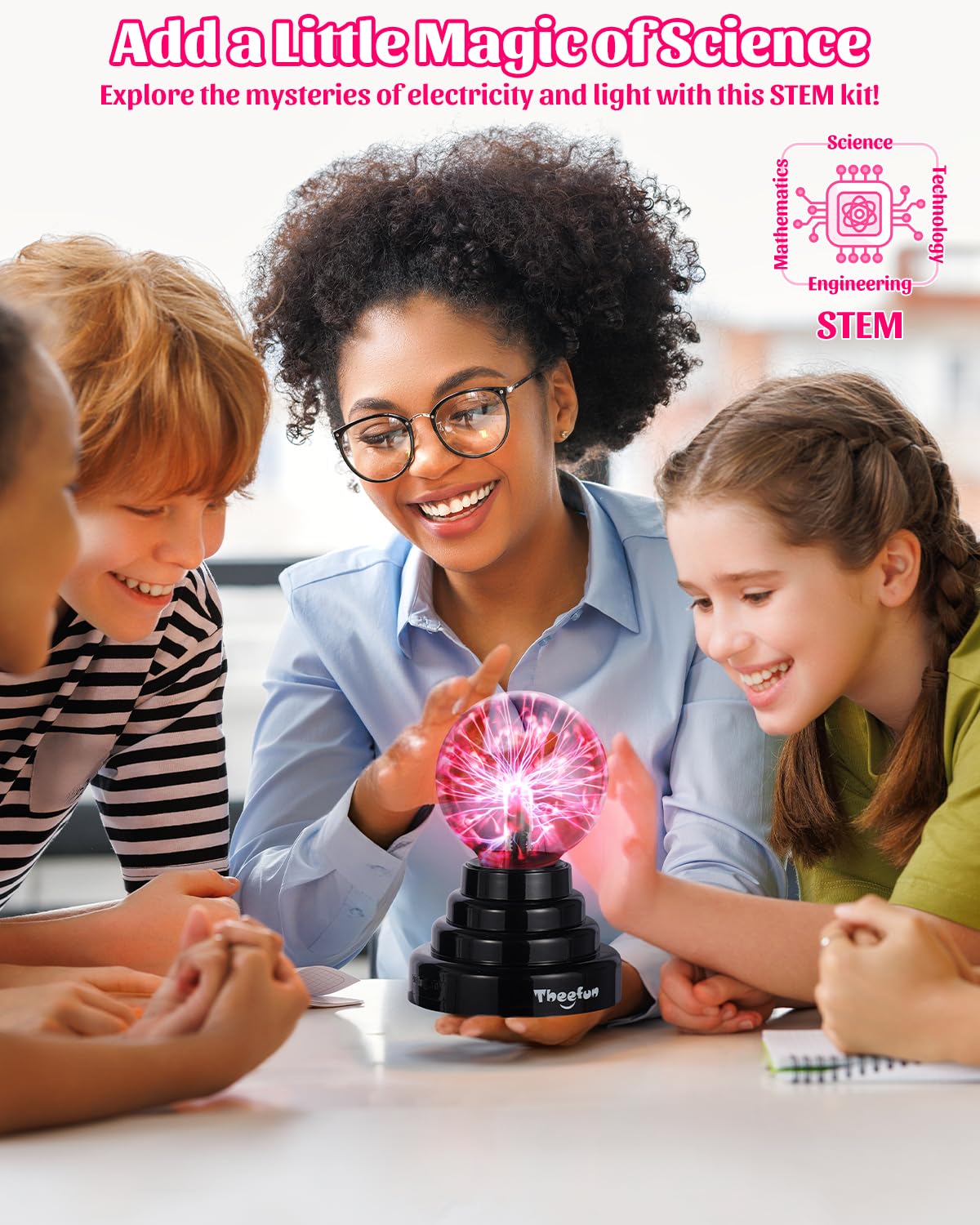 Theefun 3 Inch Plasma Ball Lamp, Touch Sensitive Plasma Globe, USB or Battery Powered, Nebula Lightning Novelty Toy & Home Decor