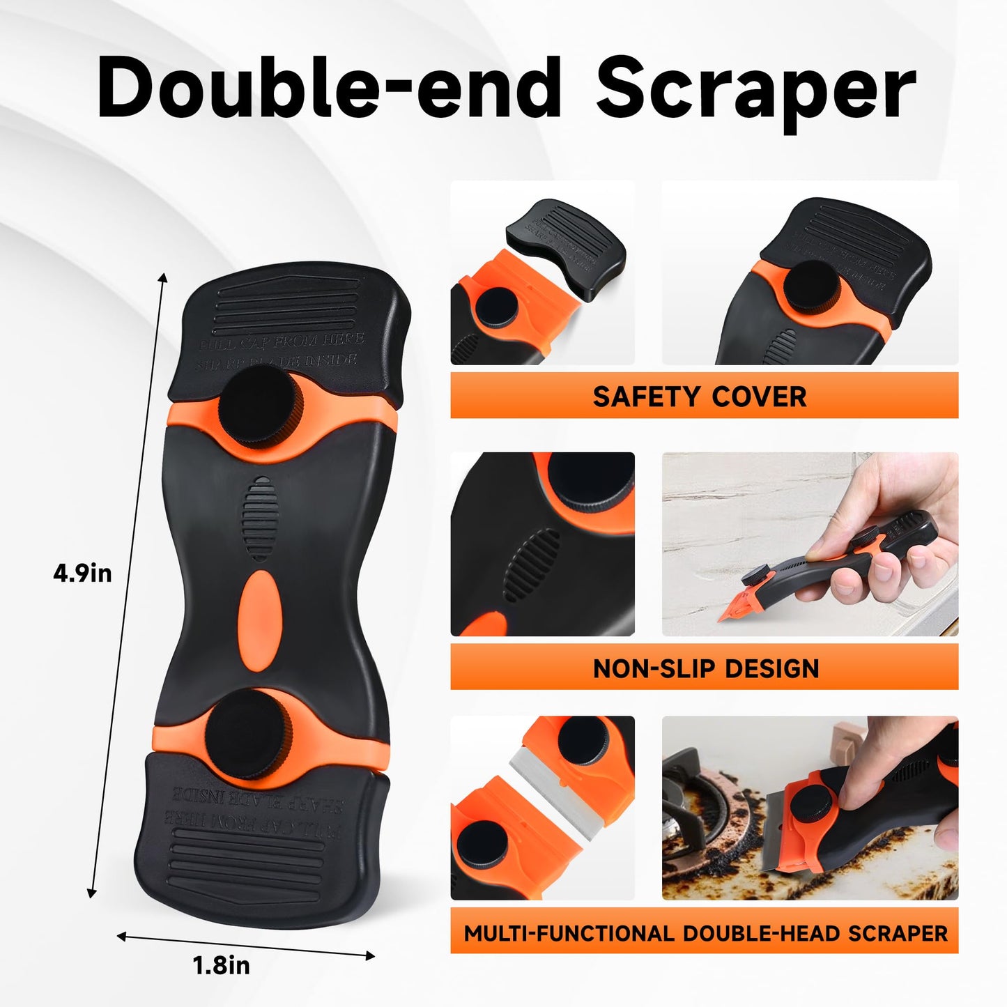 6PCS Razor Blade Scraper Set with 40 Extra Blades & 3 Wire Brushes, Glass, Paint, Sticker Scraper Tool for Windows & Stove