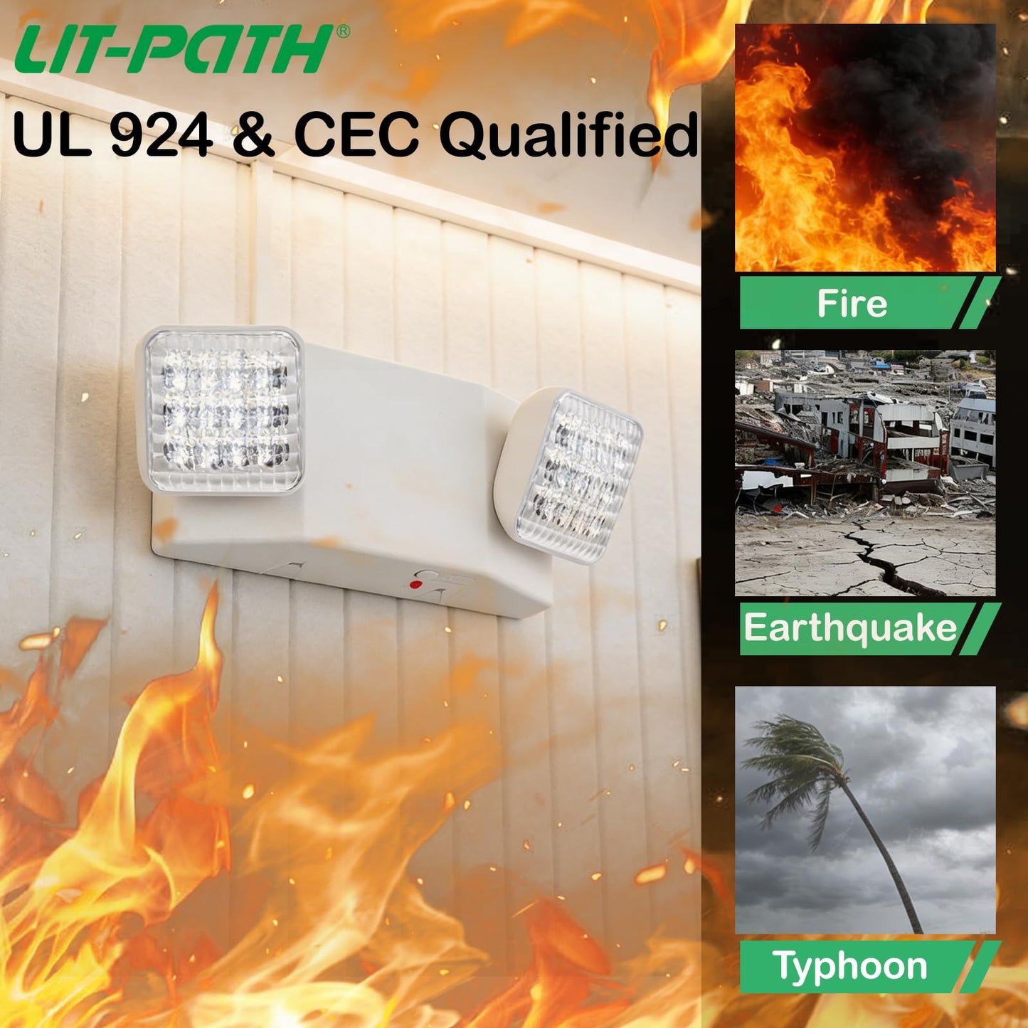 LIT-PaTH LED Emergency Light with Dual Adjustable Heads, Battery Backup, UL 924 & CEC Certified, 120/277V, US Standard, 1-Pack