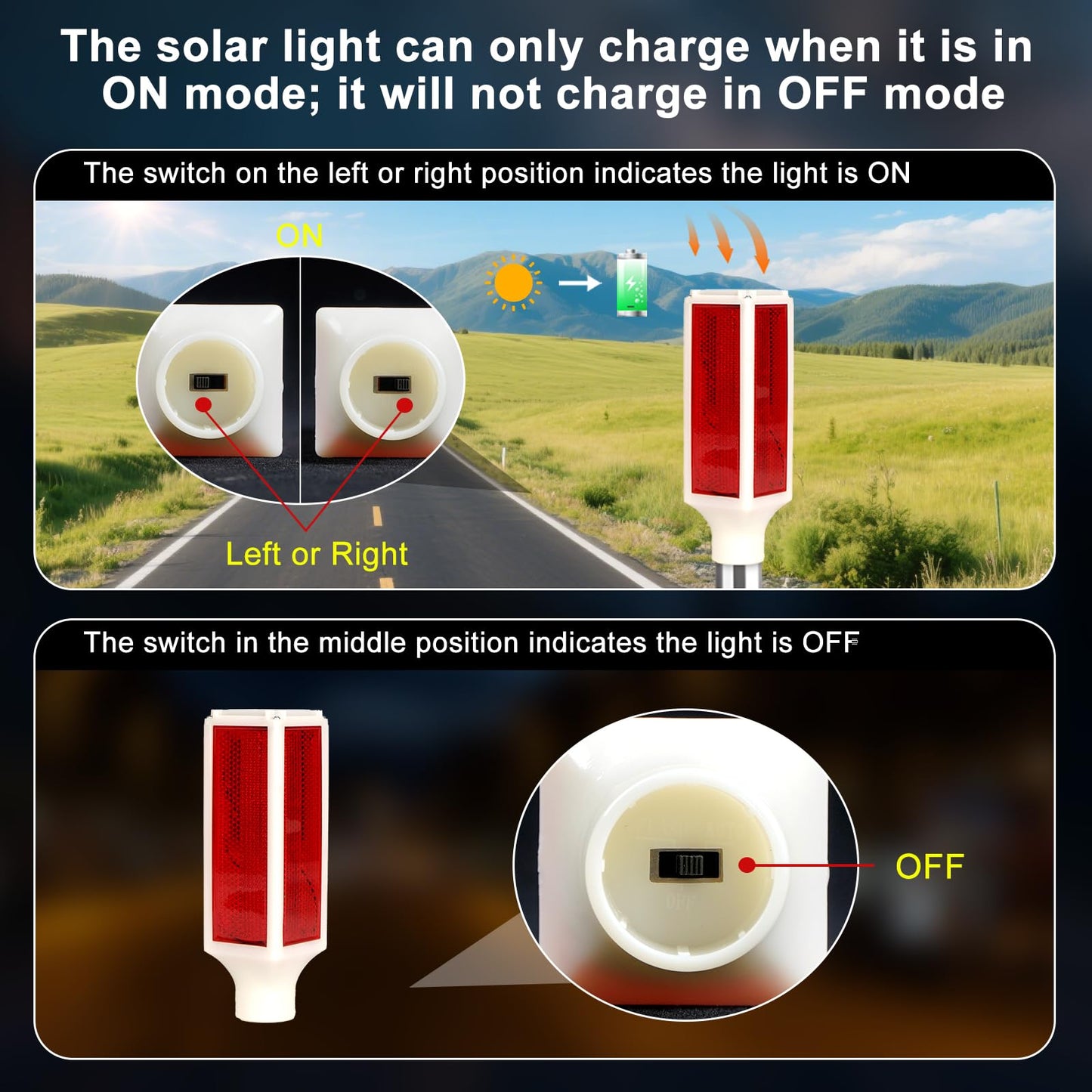 Aolyty Solar LED Driveway Marker Lights, 30" Waterproof Reflective Warning Flash Light, 2 Modes for Yard, Road, Parking Safety