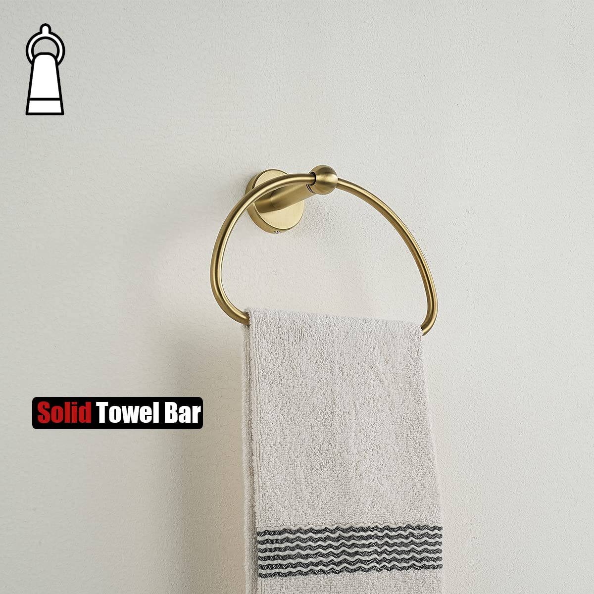 JQK Towel Ring Light Gold, Stainless Steel Half Ring Towel Holder for Bathroom, 7 Inch Brushed Golden Wall Mount, TR160-BG