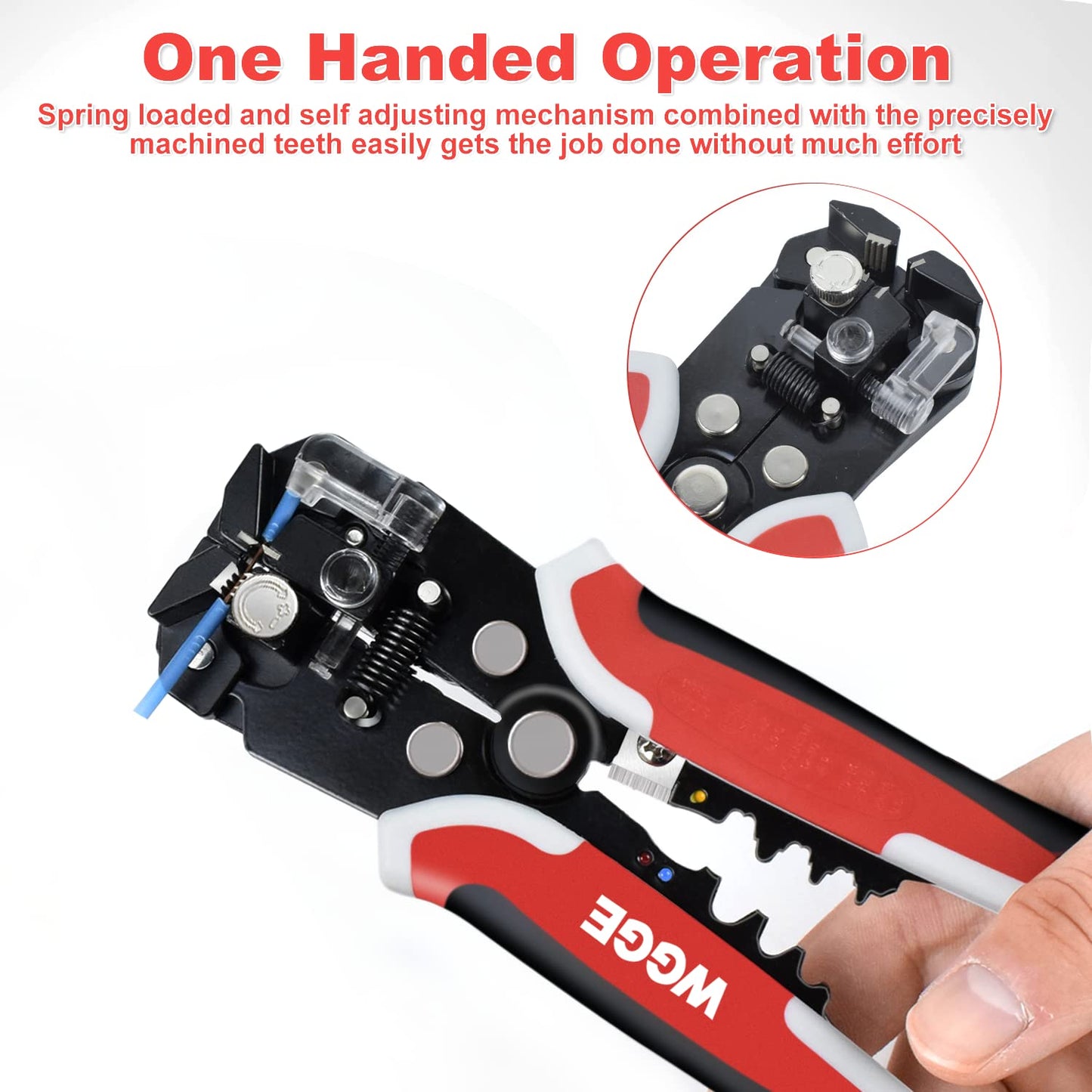 WGGE WG-014 3-in-1 Self-Adjusting Wire Stripper, Cutter & Crimper, AWG 10-24, 8" Automatic Wire Stripping Pliers Tool