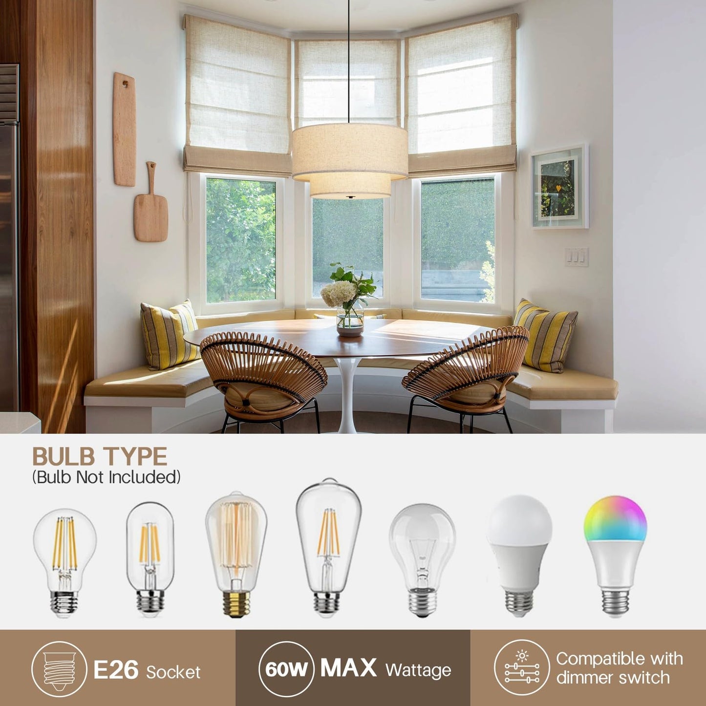 **HILUXIA 18” Modern Double Drum Fabric Pendant Light, Dual Layer Hanging Ceiling Chandelier for Dining Room, Living Room, Bedroom & Kitchen**