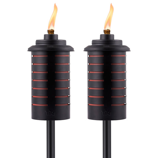 TIKI 2-Pack Outdoor Torches, 65" Black & Orange – Easy Install, Weather-Resistant Patio, Backyard & Garden Torch Lighting with Wick & Snuffer