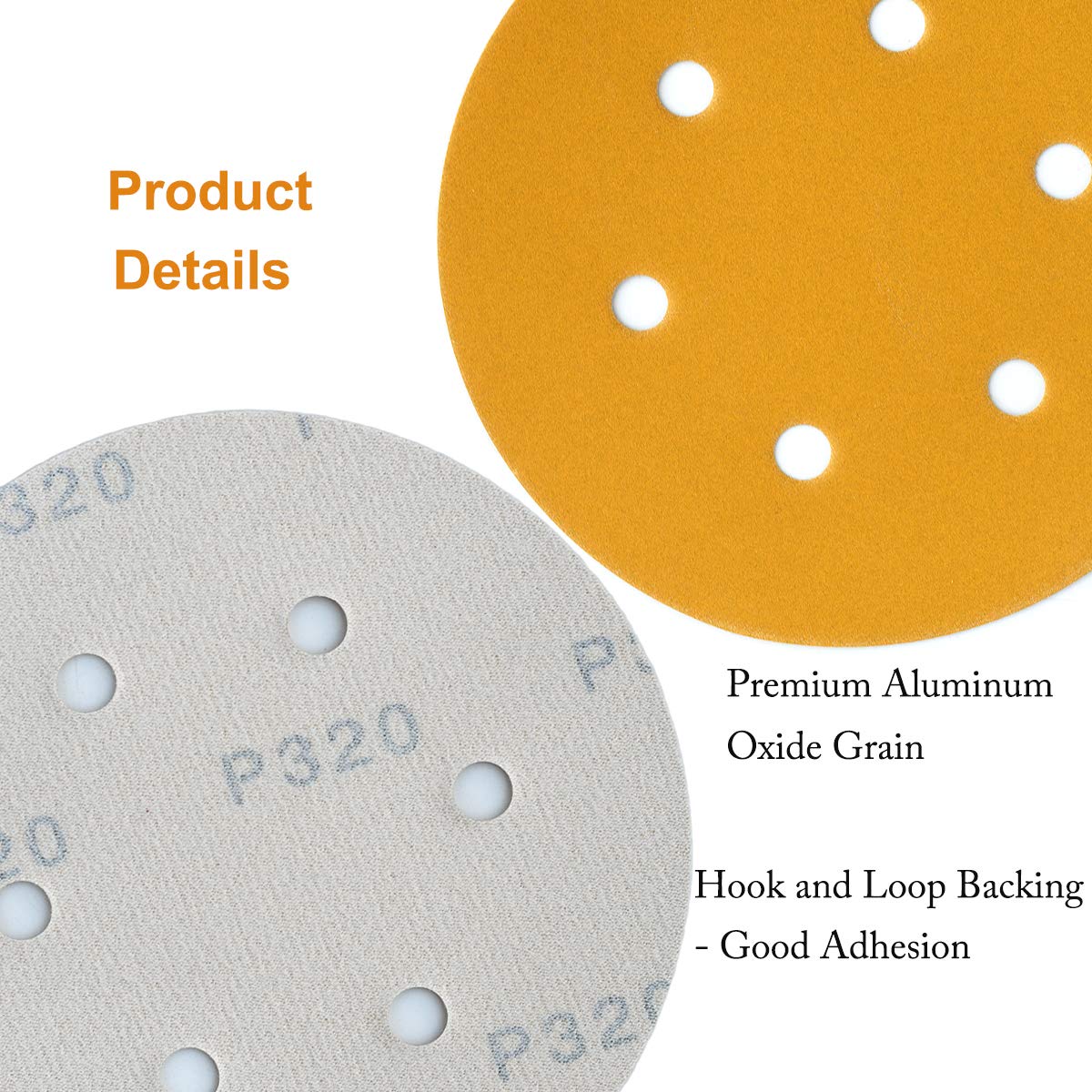 Aiyard 6-Inch 6-Hole Hook and Loop Sanding Discs 320-Grit, Random Orbital Sandpaper for Automotive and Woodworking, 100-Pack