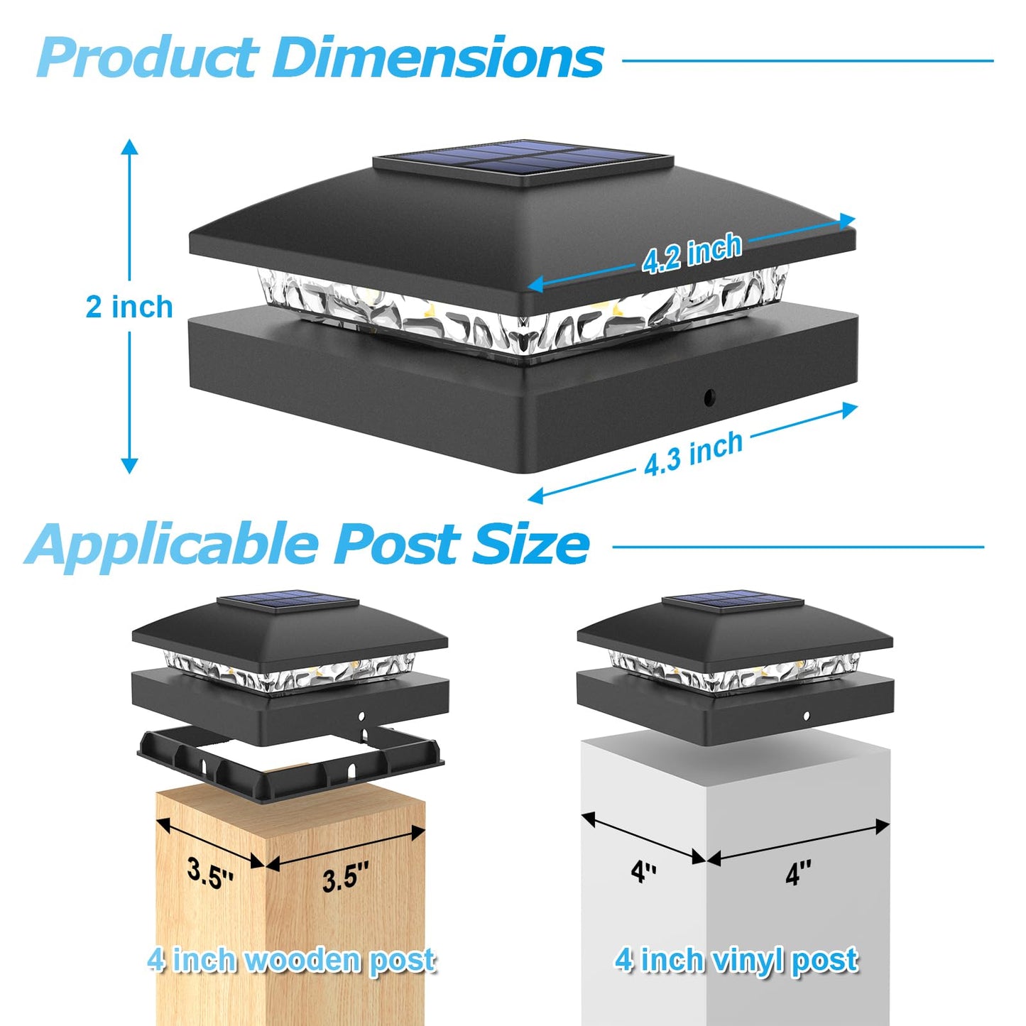 VOLISUN 4x4 Solar Post Cap Lights 12-Pack, Waterproof Outdoor Fence & Deck Lights, Black, Warm White, Solar Powered for Garden/Patio