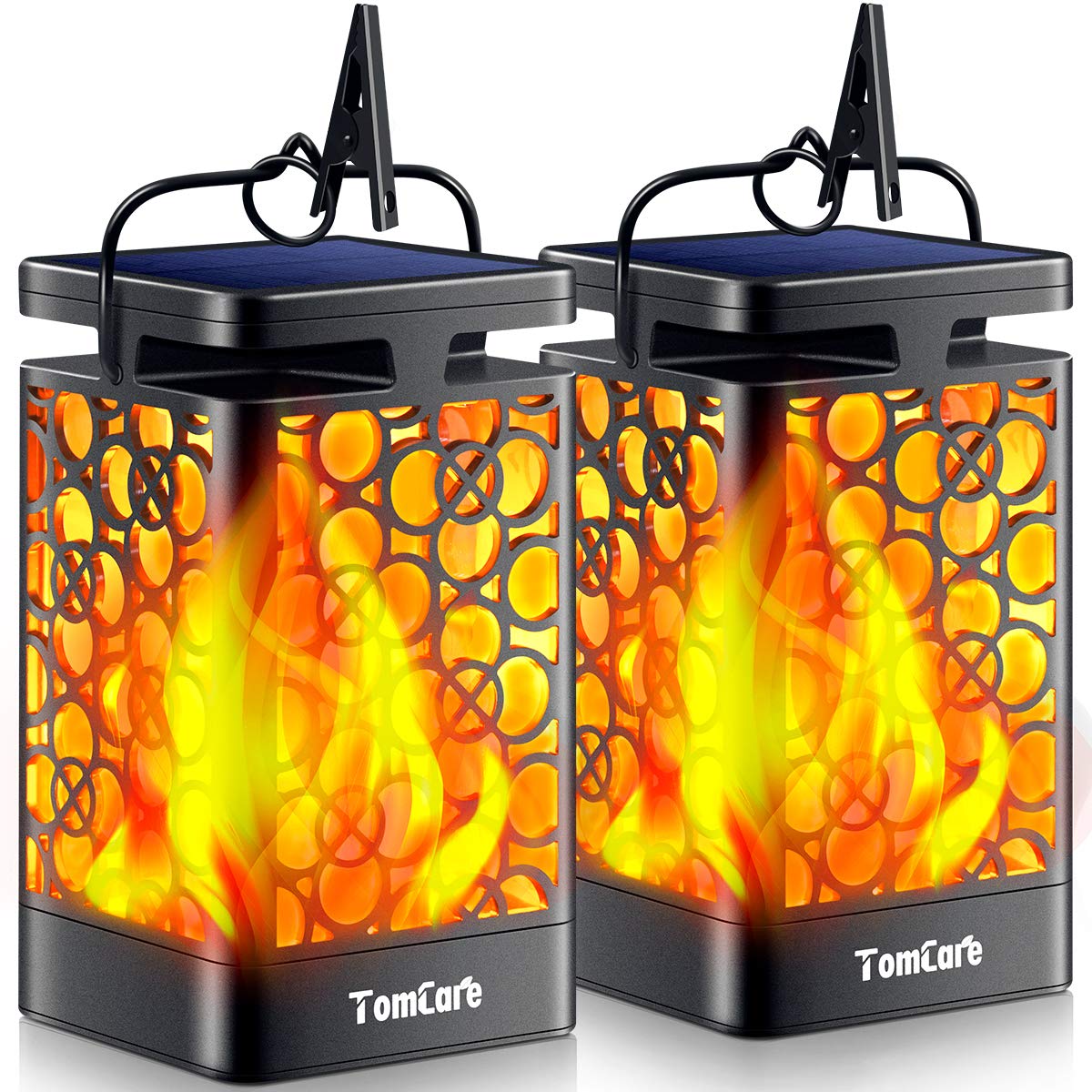 TomCare Solar Lanterns 2-Pack Outdoor Flickering Flame LED, Waterproof Hanging Solar Lights for Patio, Yard, Deck, Christmas Decor