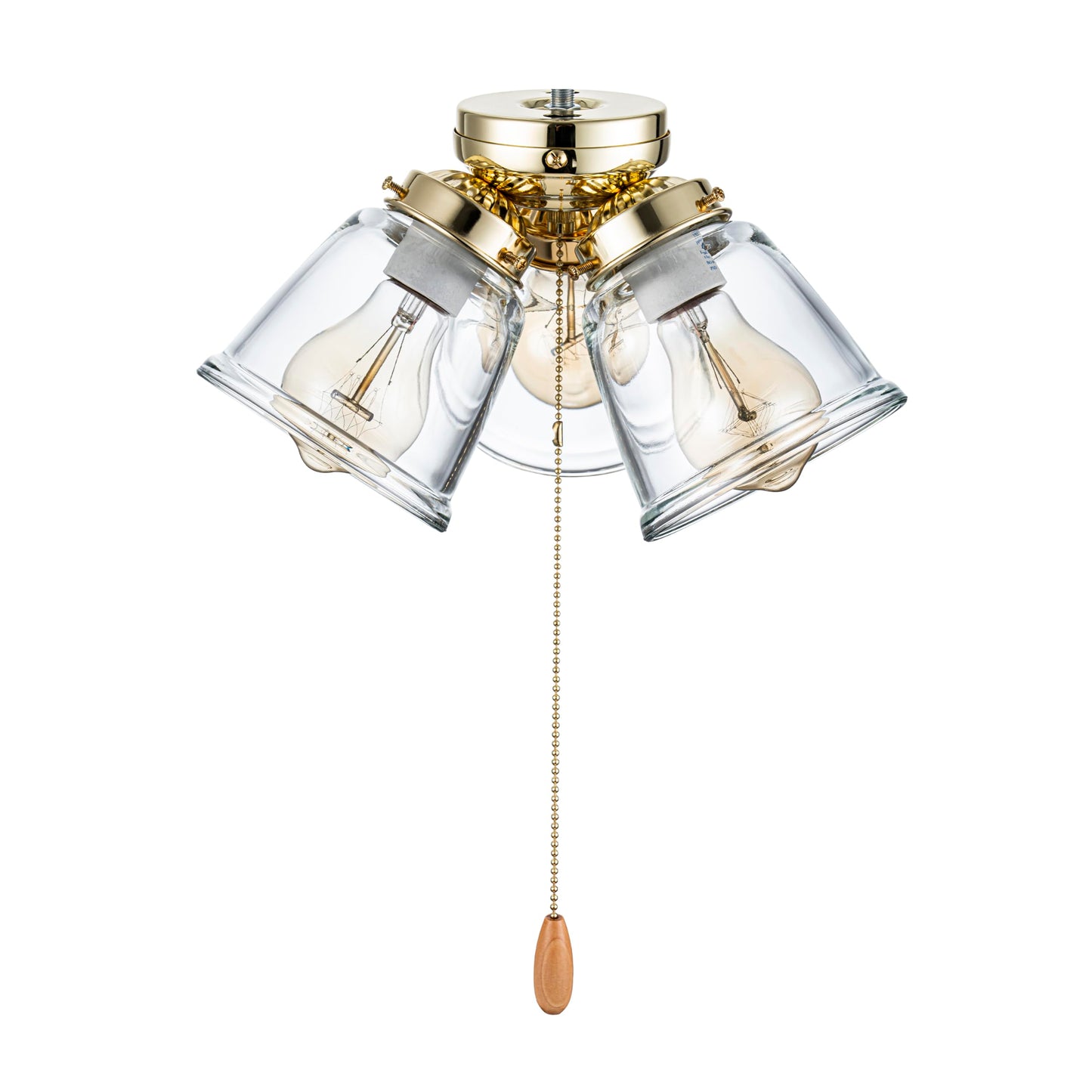 Aspen Creative 22015-1 3-Light Ceiling Fan Light Kit with Pull Chain, Polished Brass, Clear Glass Shades