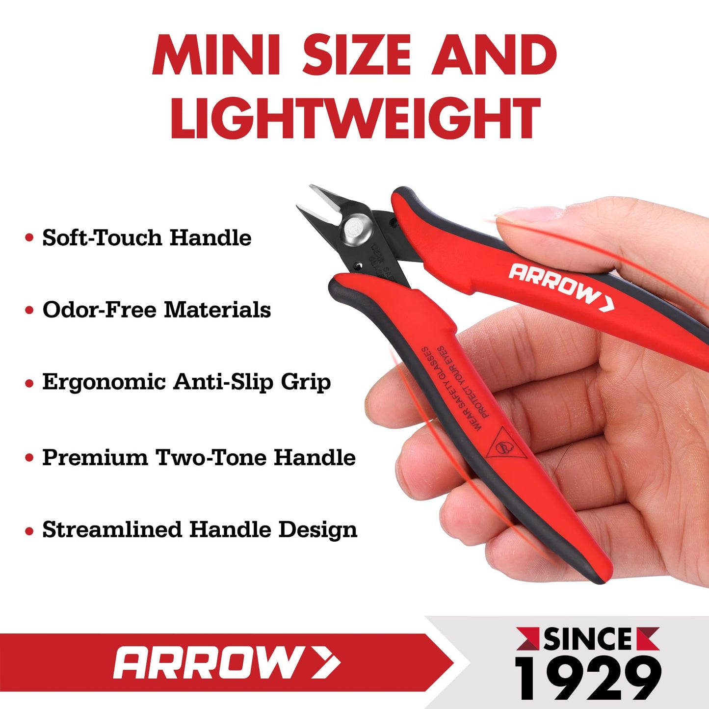 ARROW 5" Precision Micro Wire Cutters – Flush, Side & Diagonal Cut Pliers for Electronics, Jewelry, Crafts, Zip Ties, Soft Wires