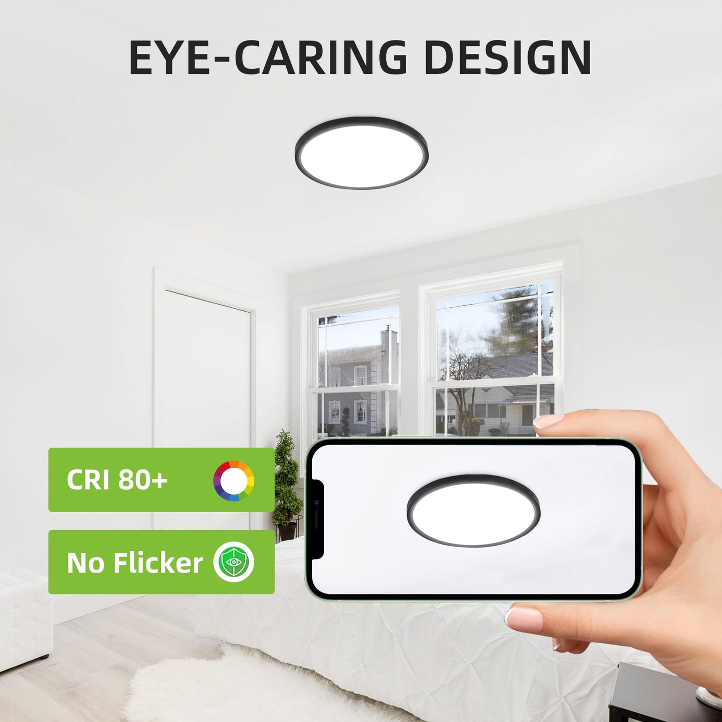 hykolity 2-Pack 12" LED Round Flat Panel Light, 24W, Selectable 3000K/4000K/5000K, Edge-Lit Flush Mount, Black