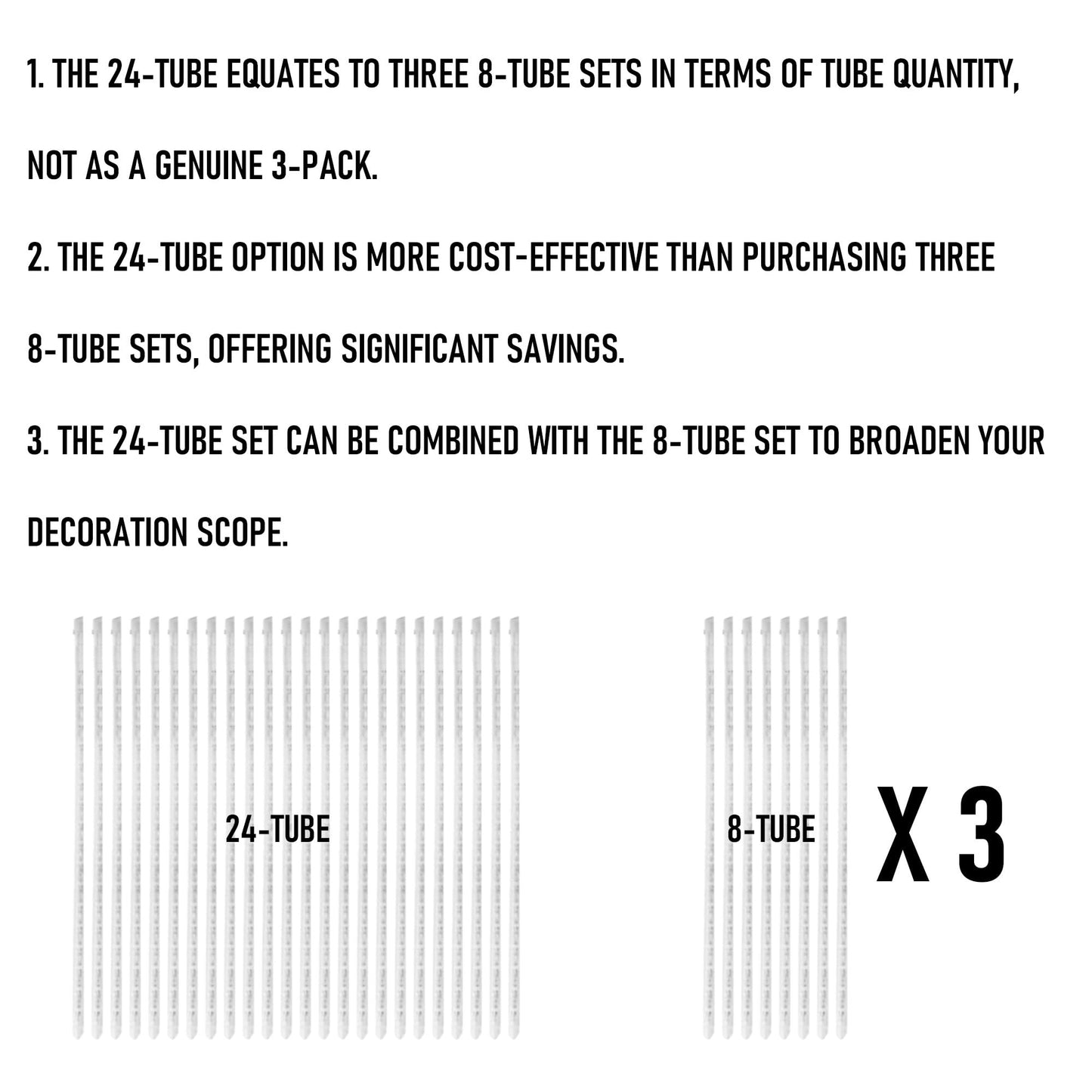 Dazzle Bright 864 LED Meteor Shower Rain Lights, 24 Tubes 11.8", Waterproof Falling Rain Xmas Lights for Tree, Yard, Party (White)